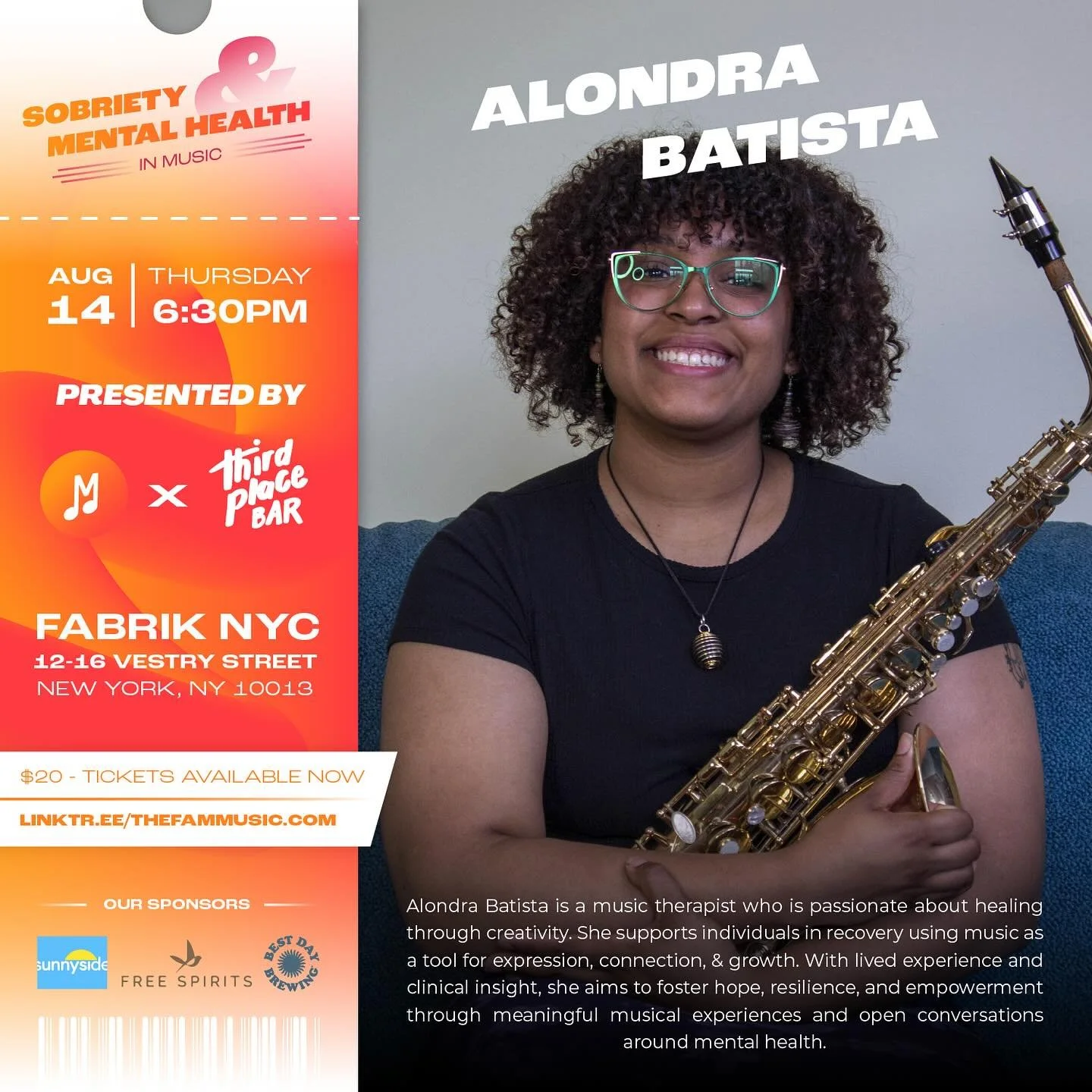 We CANNOT wait to have Alondra Batista @alondra.eq on our lineup for our Sobriety &amp; Mental Health in Music Panel THIS THURSDAY at 6:30PM - Join us for this discussion on the intersection of mental health and sobriety in the music industry (includ