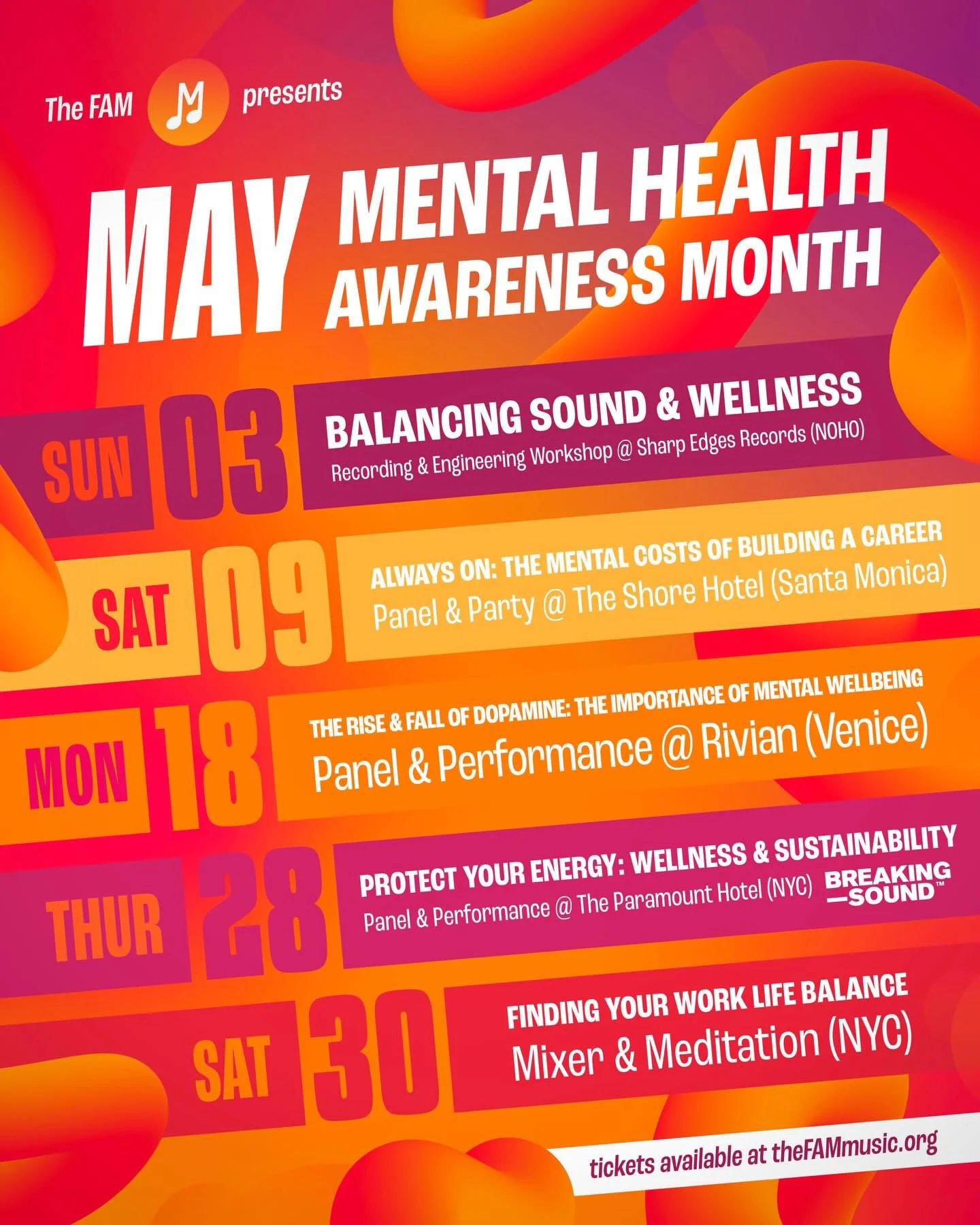 Happy #MentalHealthAwarenessMonth! 

This May, we&rsquo;re doing something intentional. If you&rsquo;re building in music, this is for you.

The FAM is bringing together artists, producers, engineers, and music professionals across LA and NYC for a s