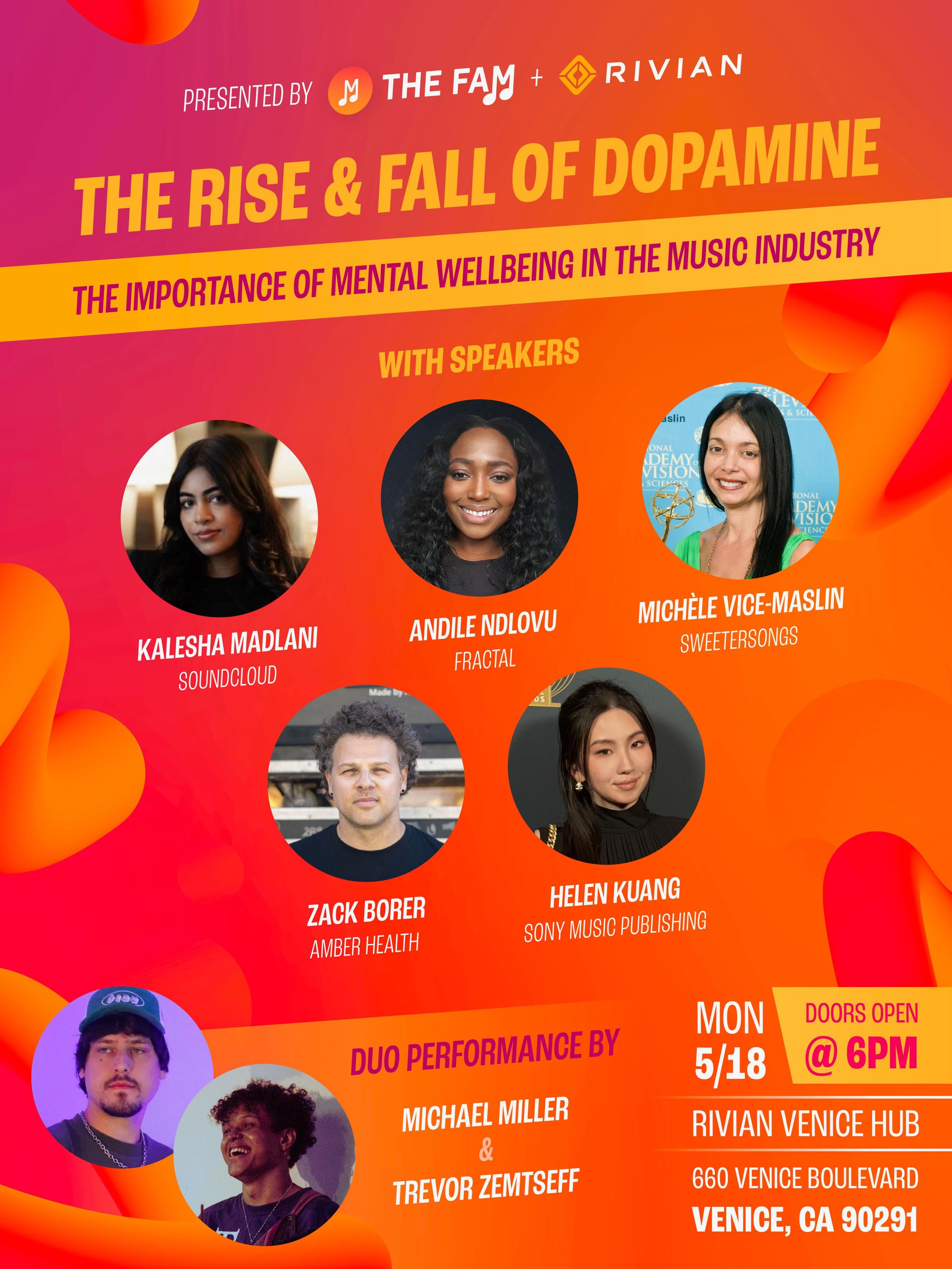 The FAM + Rivian present: The Rise &amp; Fall of Dopamine

Our next Mental Health Month event explores the highs, lows, pressure, validation, creativity, and emotional reality of building a career in music.

In an industry shaped by constant output, 