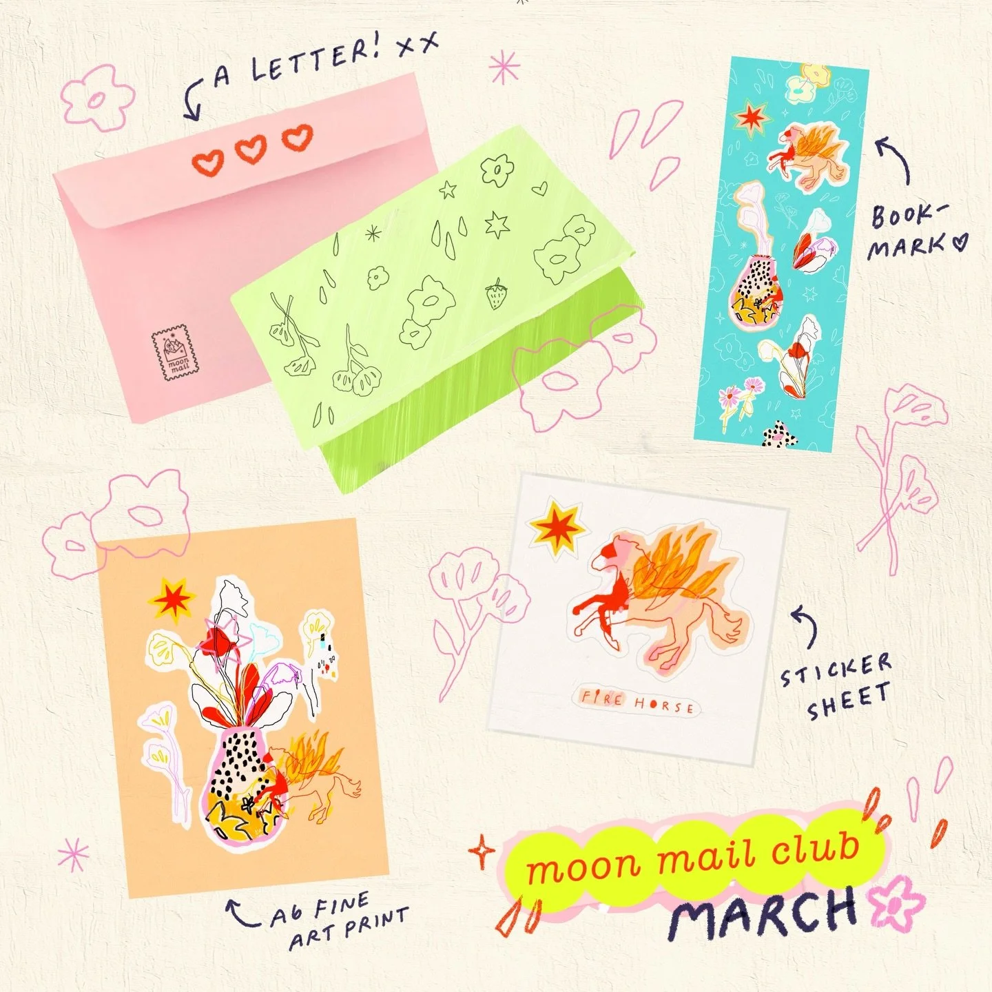 &hellip;and here&rsquo;s MARCH! Everything my lovely Moon Mail subscribers are getting this month 〰️ all themed around the year of the fire horse! 💌✨

(Pssst subscribers also get a lil discount in the Shibuya Moon shop!)

BONUS for this month only &