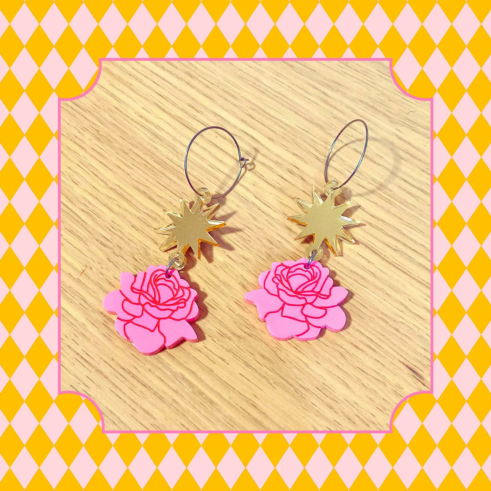 Rose Burst Hoops (Candy-Pink/Gold)