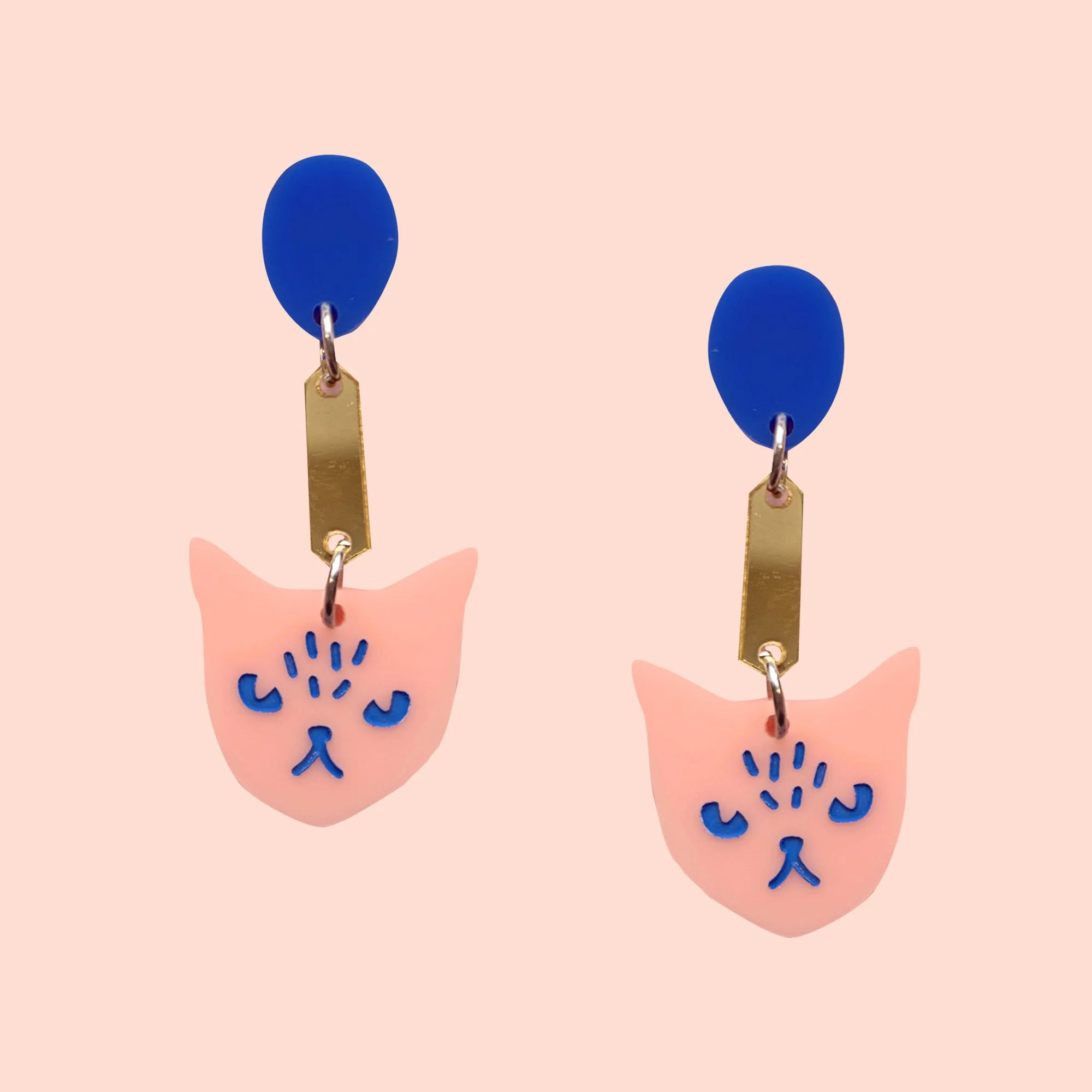 Cat Face Triple Drops (Peach-Pink/Gold/Lapis)