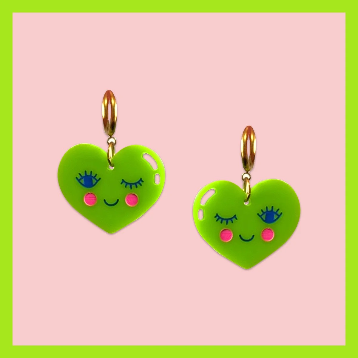 Happy Hearts Huggie Hoops (Lime Green)