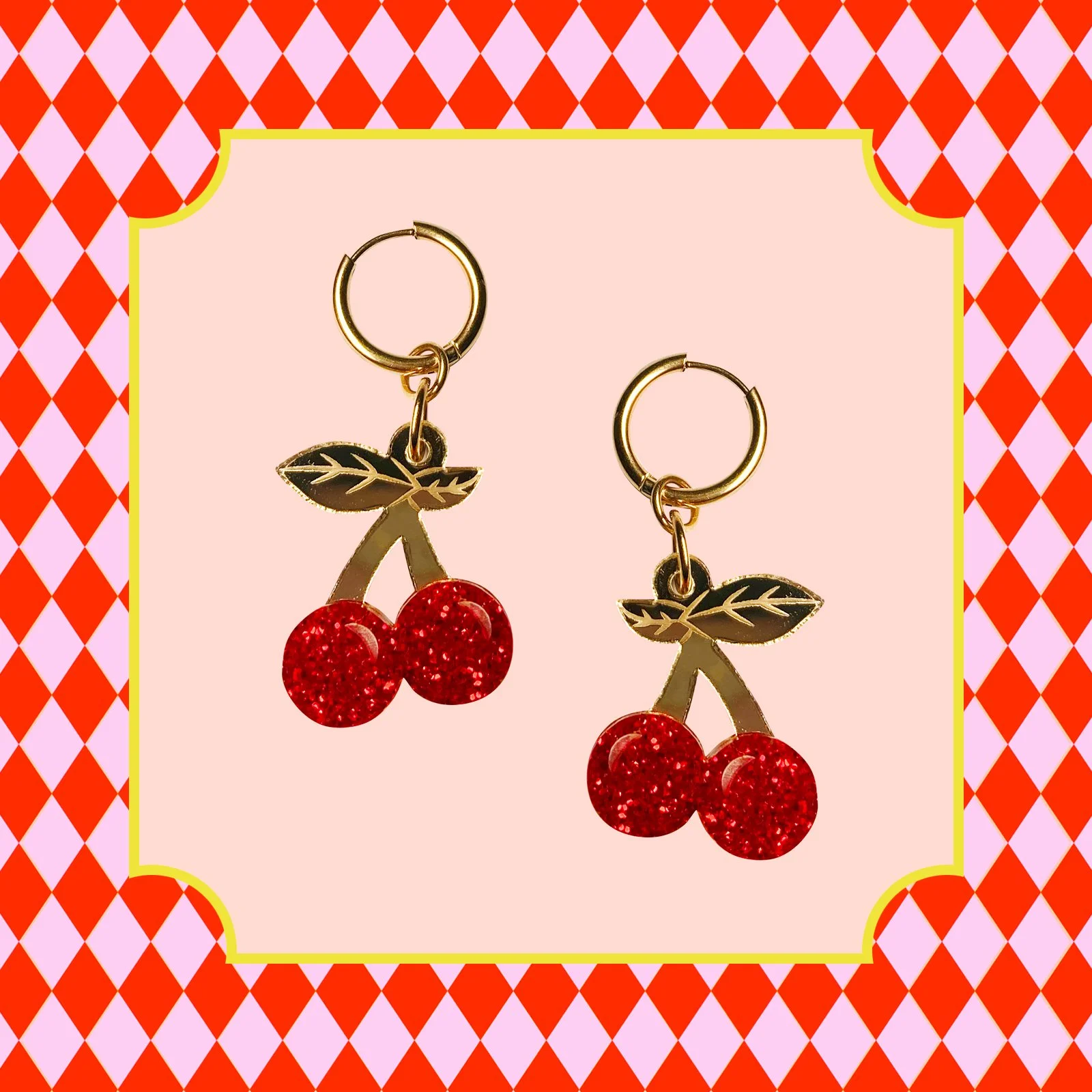 Cherry Bomb Huggie Hoops (Red Glitter/Gold)