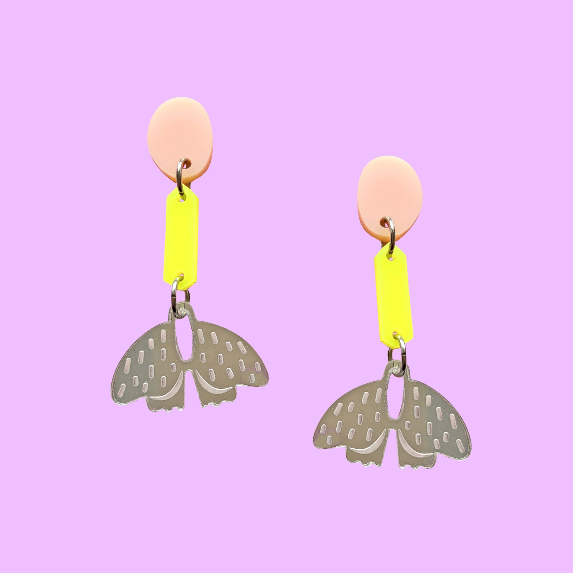 Mini Moths Triple Drop (Peach-Pink/Neon Yellow/Silver)