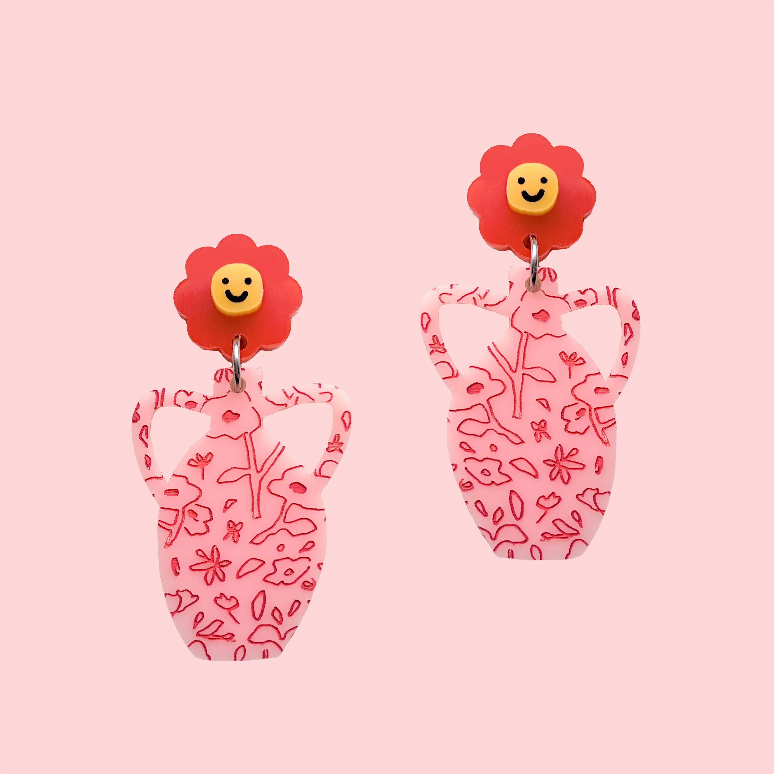 Smiley Flowers In Vase (70s Red/Peach-Pink/Yellow)