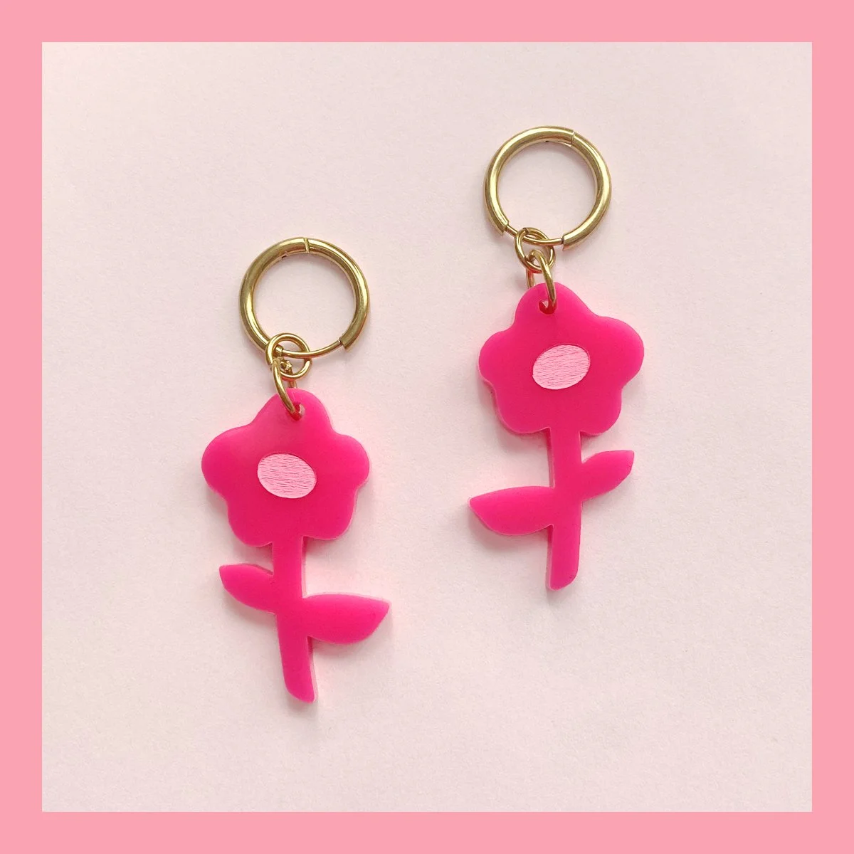 Flower Power Huggie Hoops (Hot Pink)