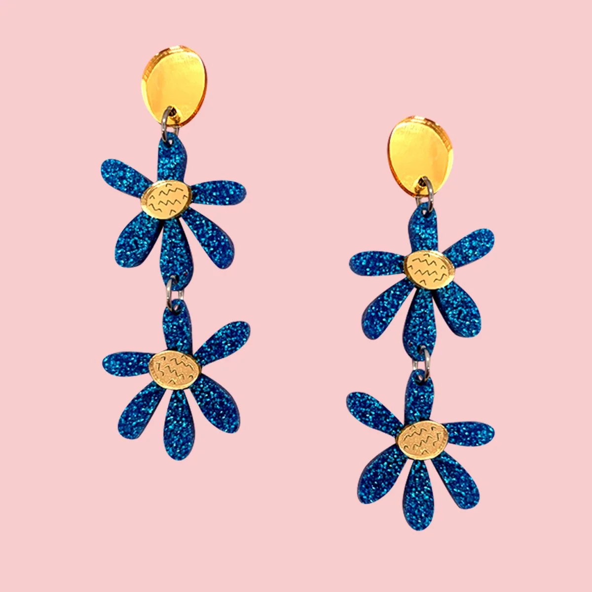 Flower Twins (Azure Glitter/Gold)