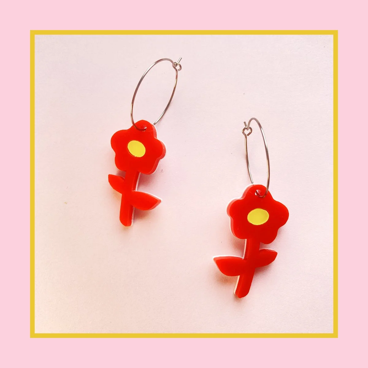 Flower Power Hoops (70s Red/Neon Yellow)