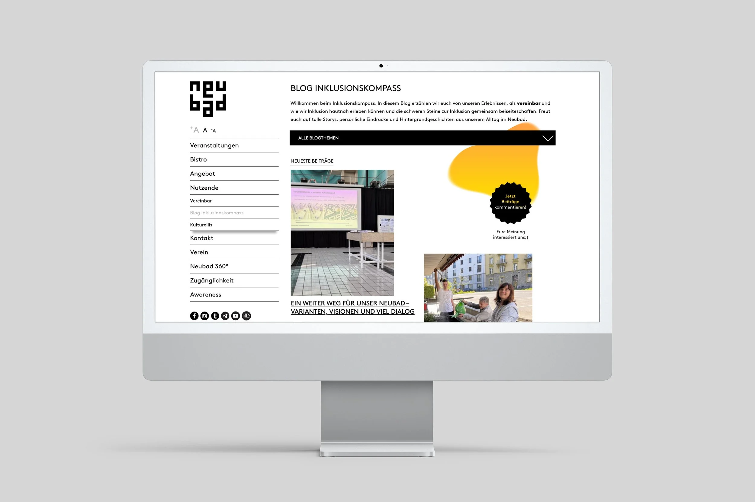 Desktopansicht des Blogs Inklusionskompass mit Artikelliste und grafischen Gestaltungselementen