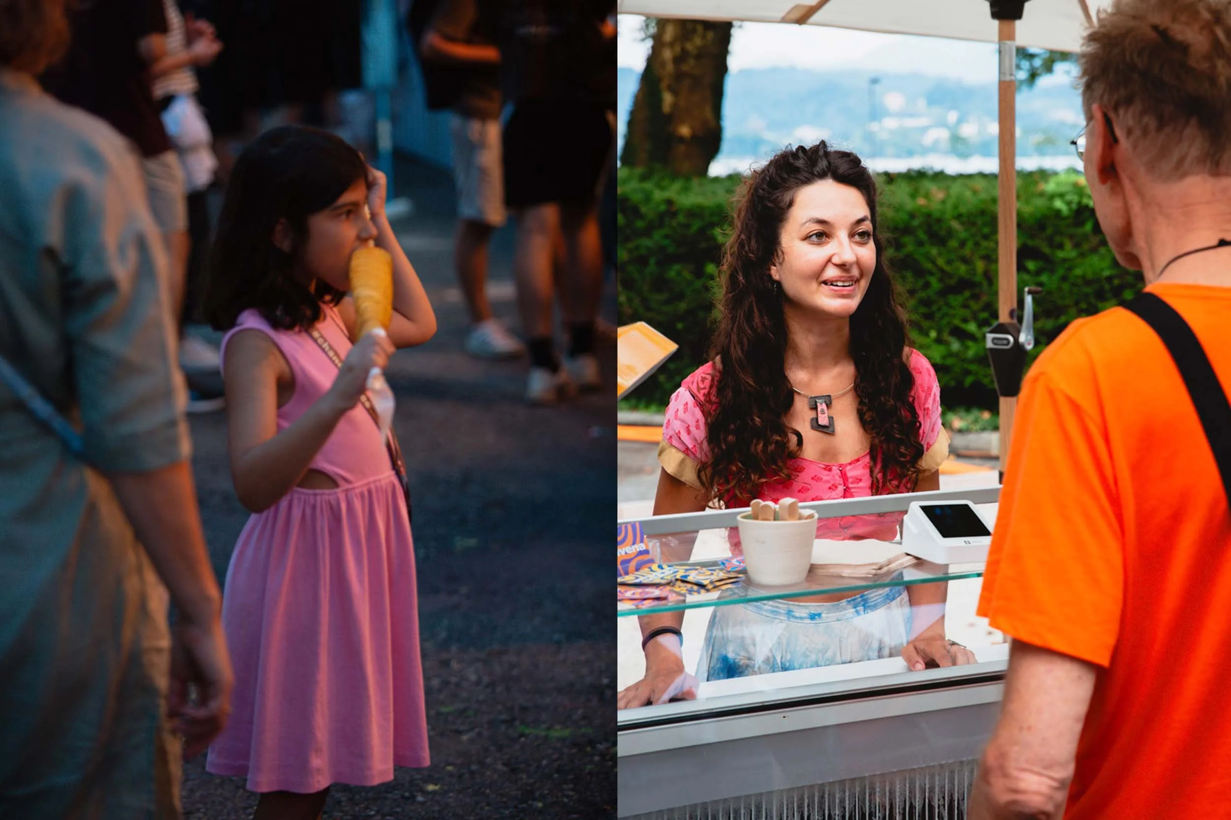 Mädchen mit Glace und Verkäuferin am Glace-Stand am Vegan Streetfood Fest