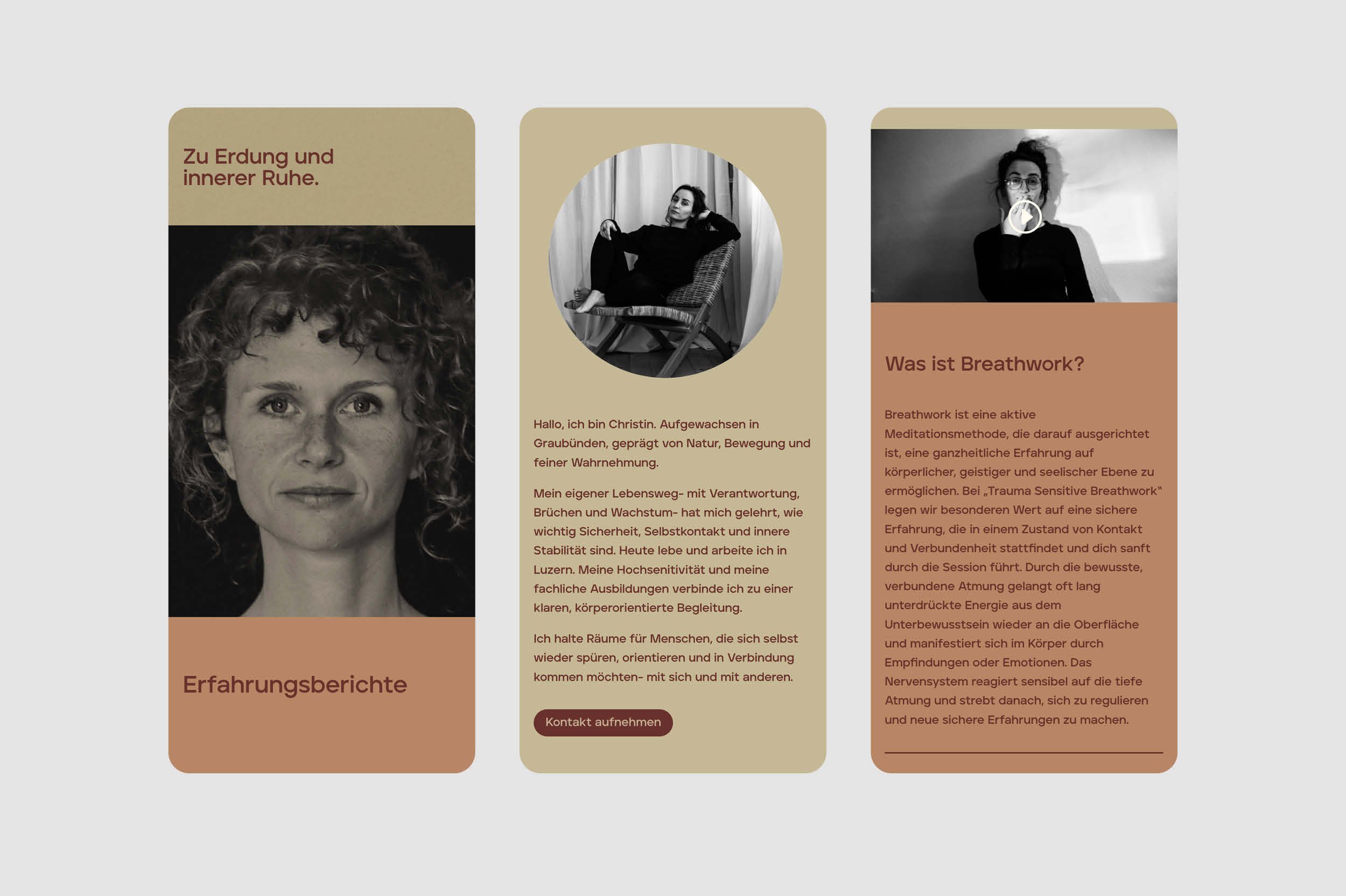 Über Christin Riedi und Erfahrungsbereich der Website mit Porträt und Breathwork-Erklärung