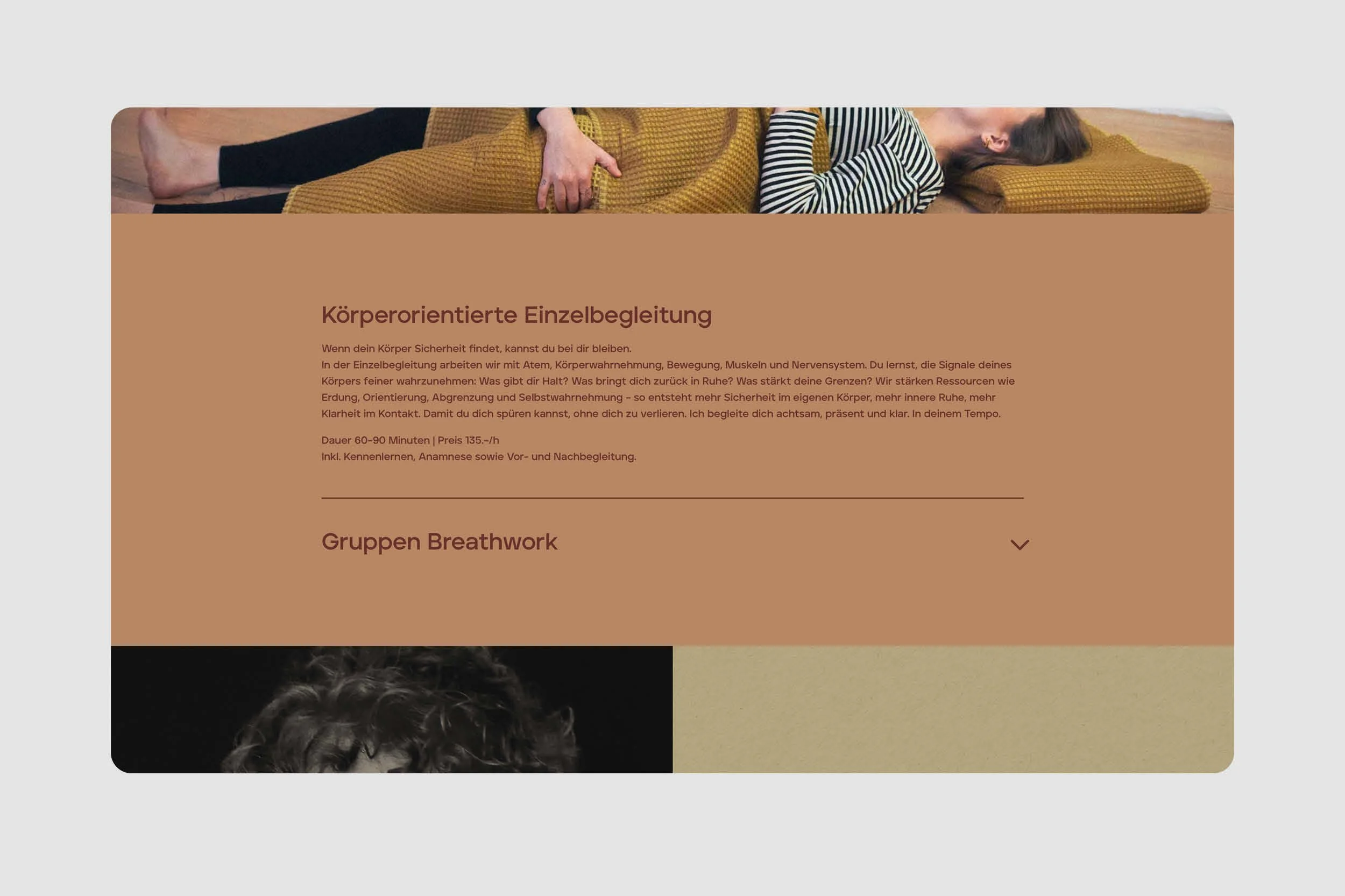 Desktop-Ansicht der Seite Körperorientierte Einzelbegleitung auf christinriedi.ch