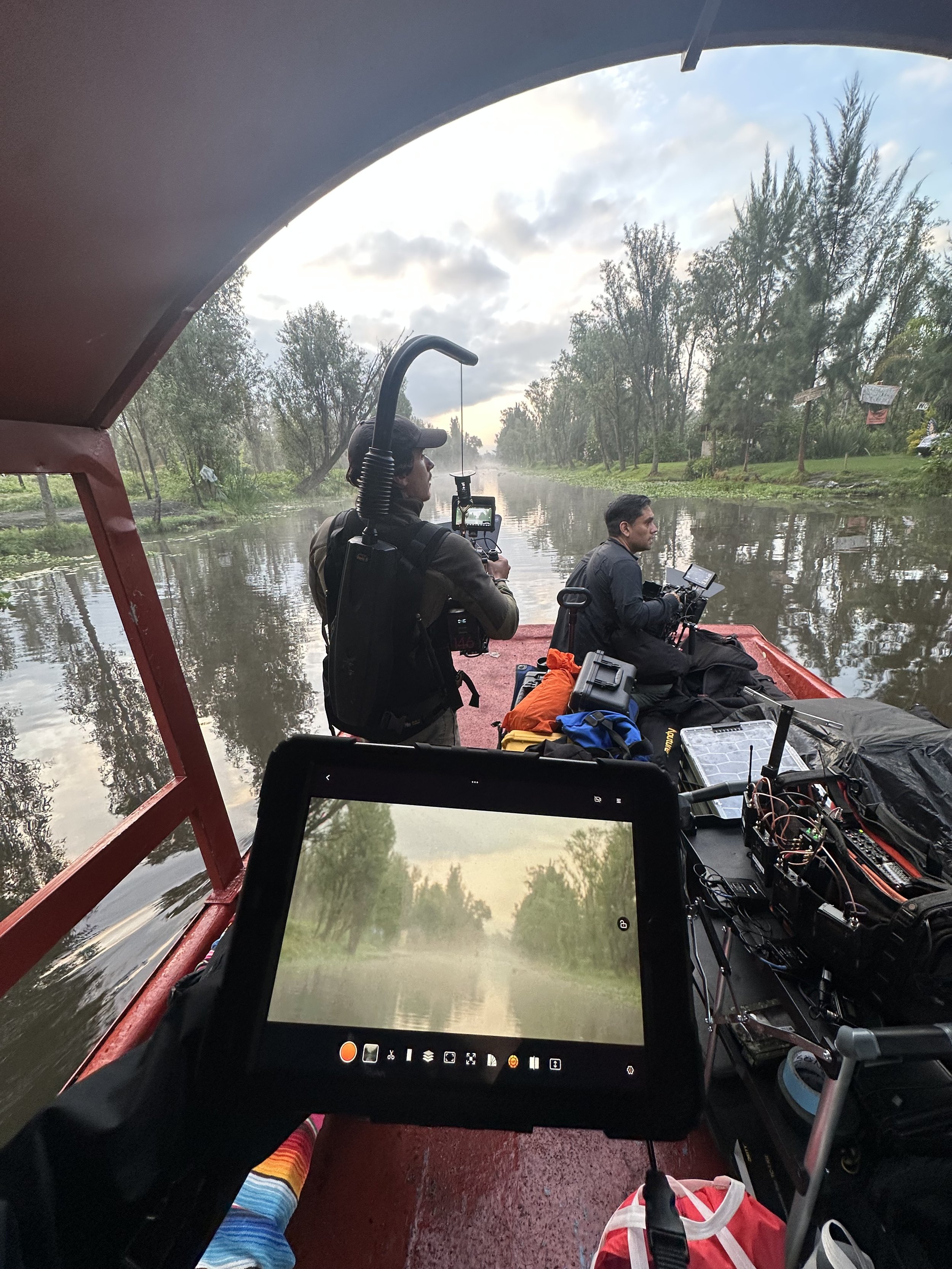 On location for a documentary in the Chinampas in the south of Mexico City