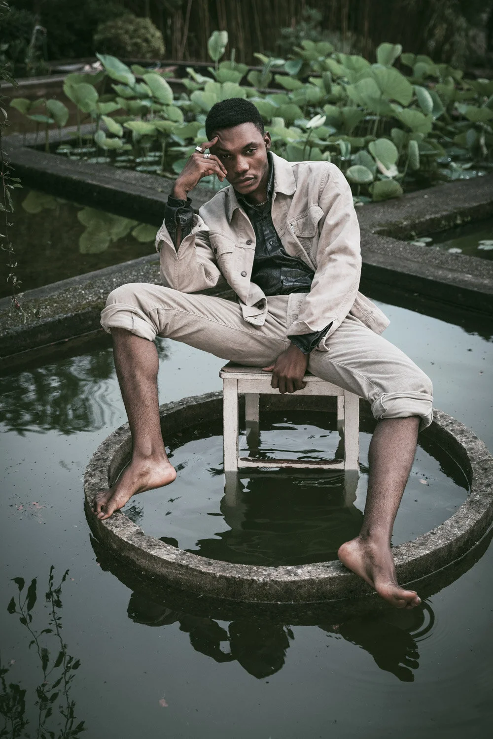 fashion-editorial-black-models-levis-engineered-water-lily-pond-garden-10.jpg