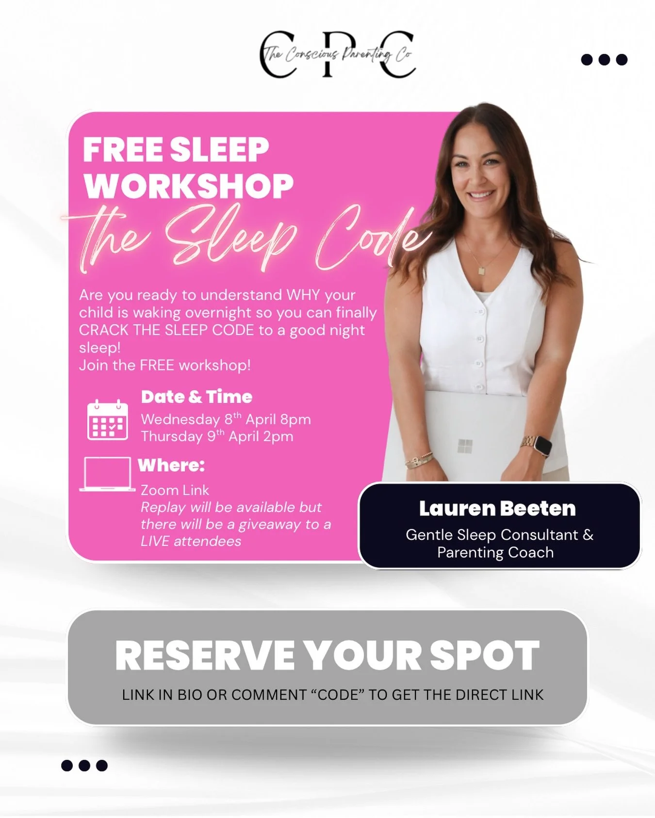 ARE YOU READY TO CRACK THE CODE TO A GOOD NIGHTS SLEEP?

Not another &ldquo;sleep training program!&rdquo; a method that actually helps you to understand what is happening so you can build the right plan to support your kiddos sleep! 

ALL IN THIS FR