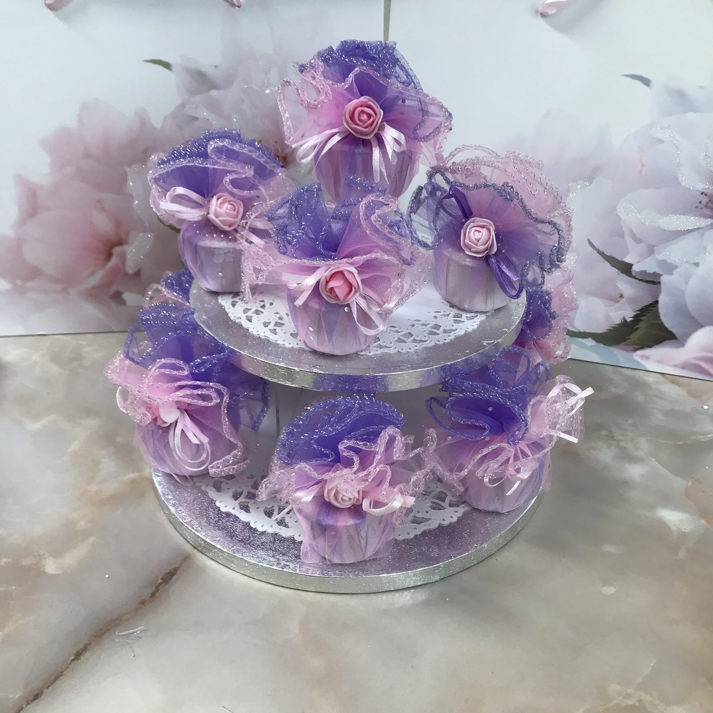 double organza wrapped rhubarb and custard bath bomb
