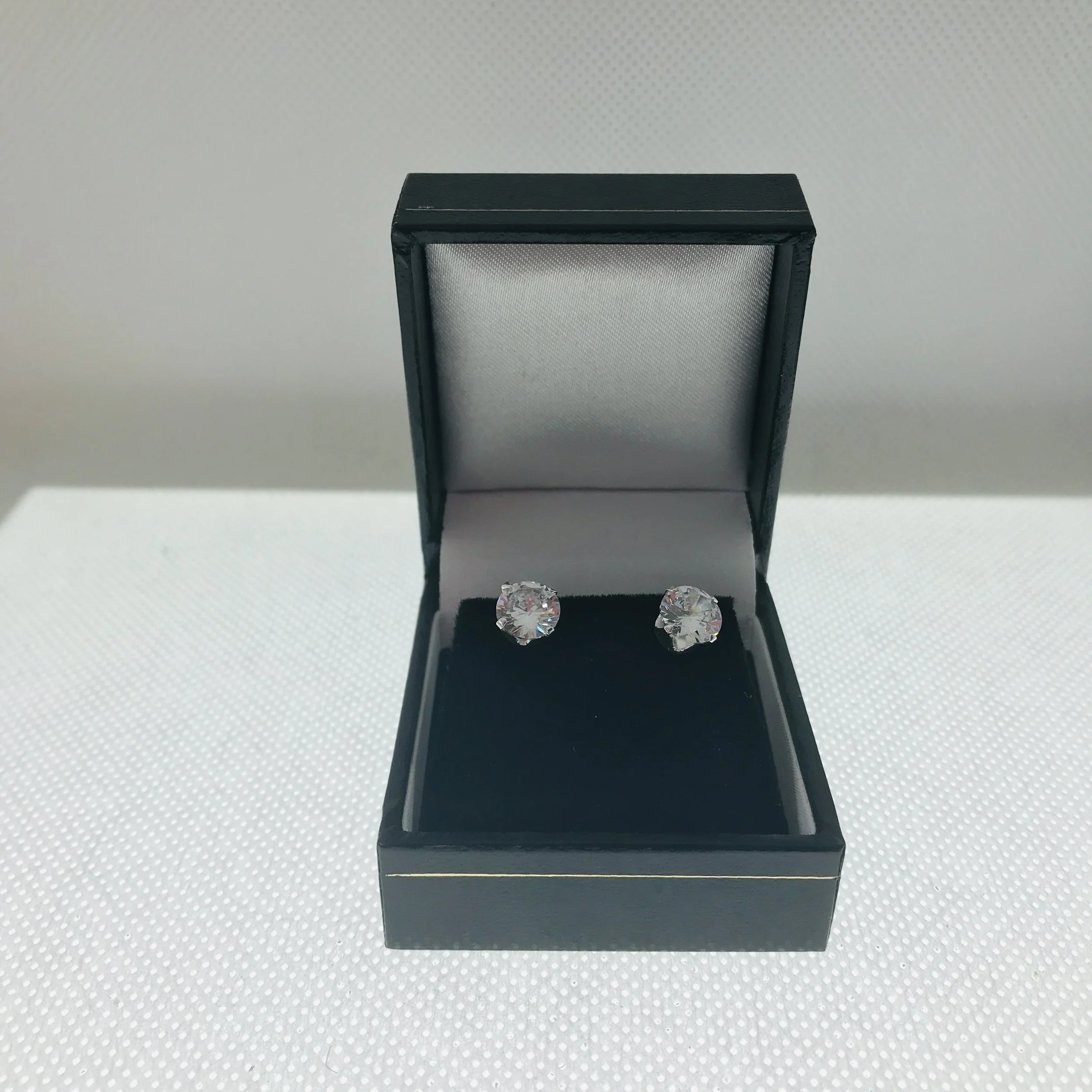round clear cubic zirconia  7mm stud earrings in sterling silver