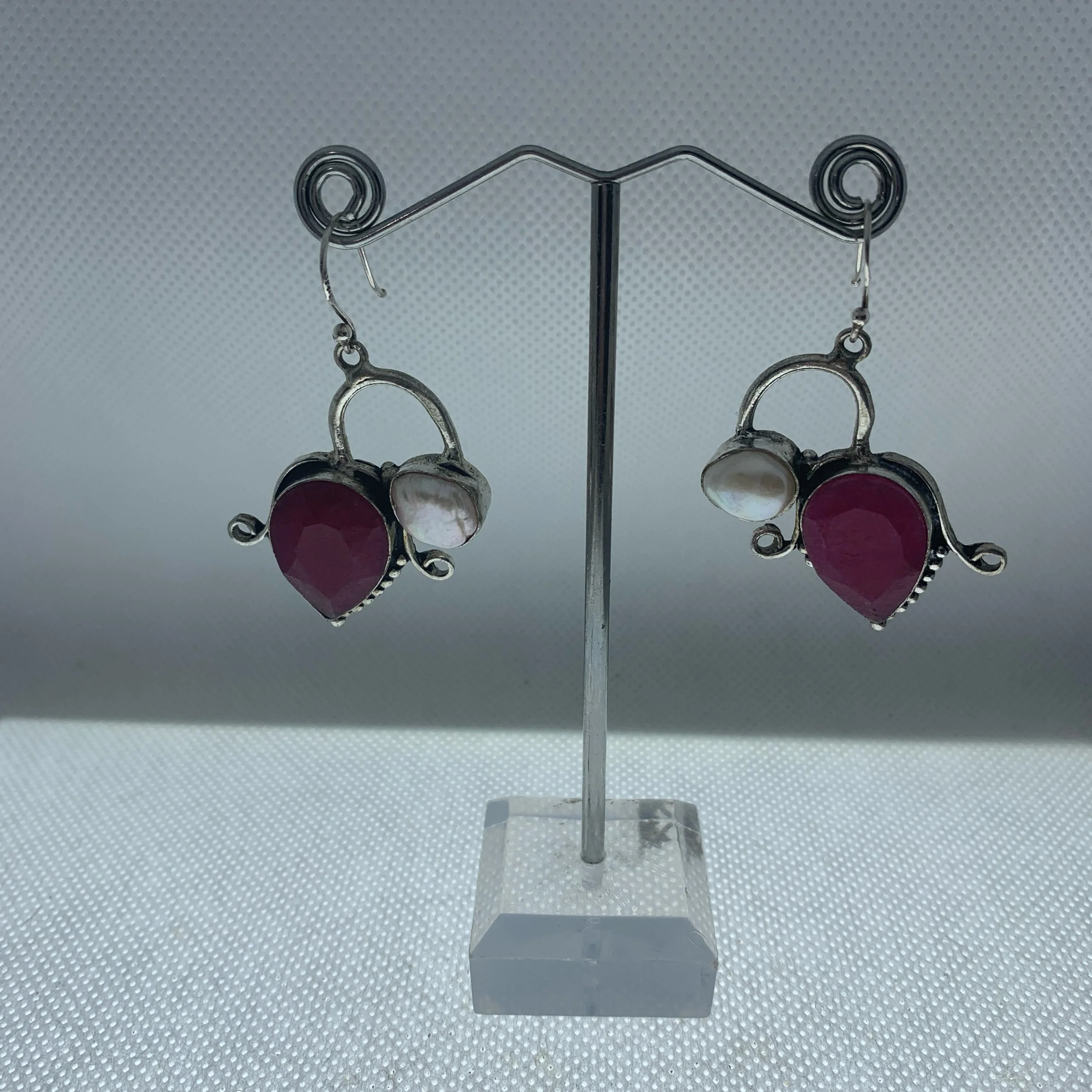 irregular freshwater pearl and hand carved cherry quartz artisan drop earrings women gift birthday christmas