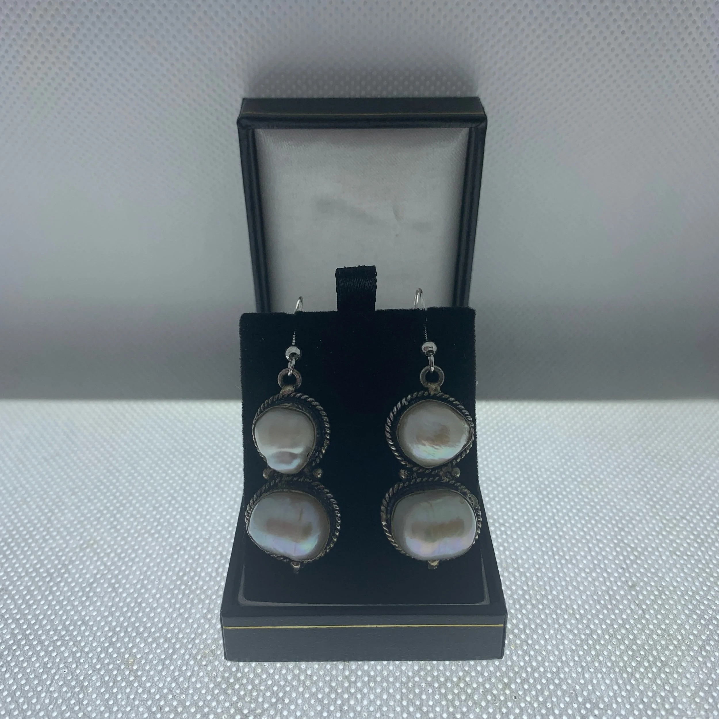 large irregular freshwater pearl dramatic drop earrings in sterling silver over copper artisan gift for women Christmas birthday