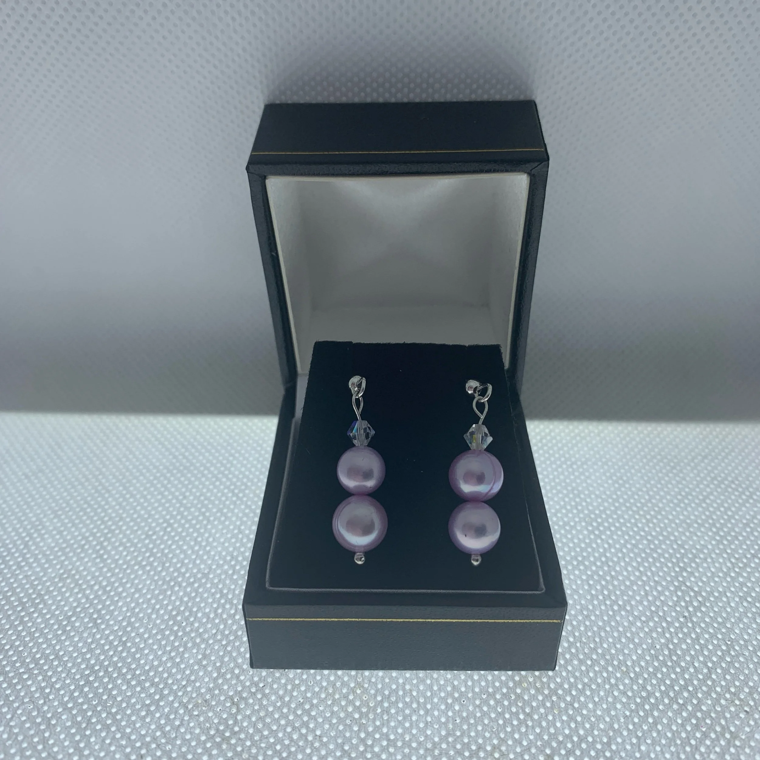 lilac freshwater double pearl drop pearl earrings with crystal detail woman girl gift birthday Christmas