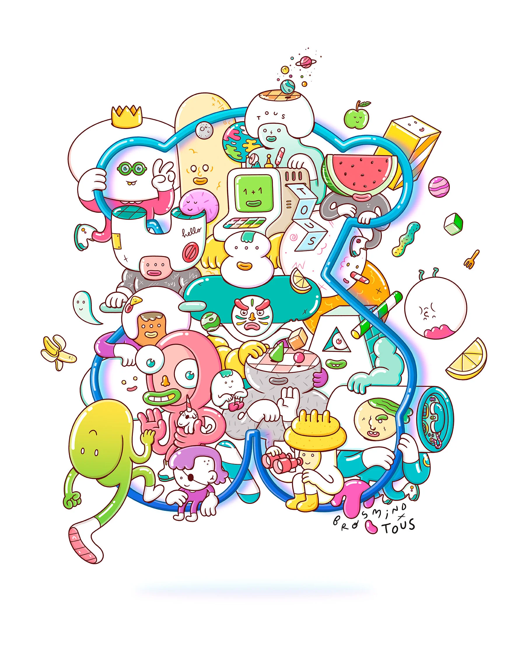 TOUS bear silhouette filled with iconic characters from Brosmind's signature universe for its 100th anniversary.