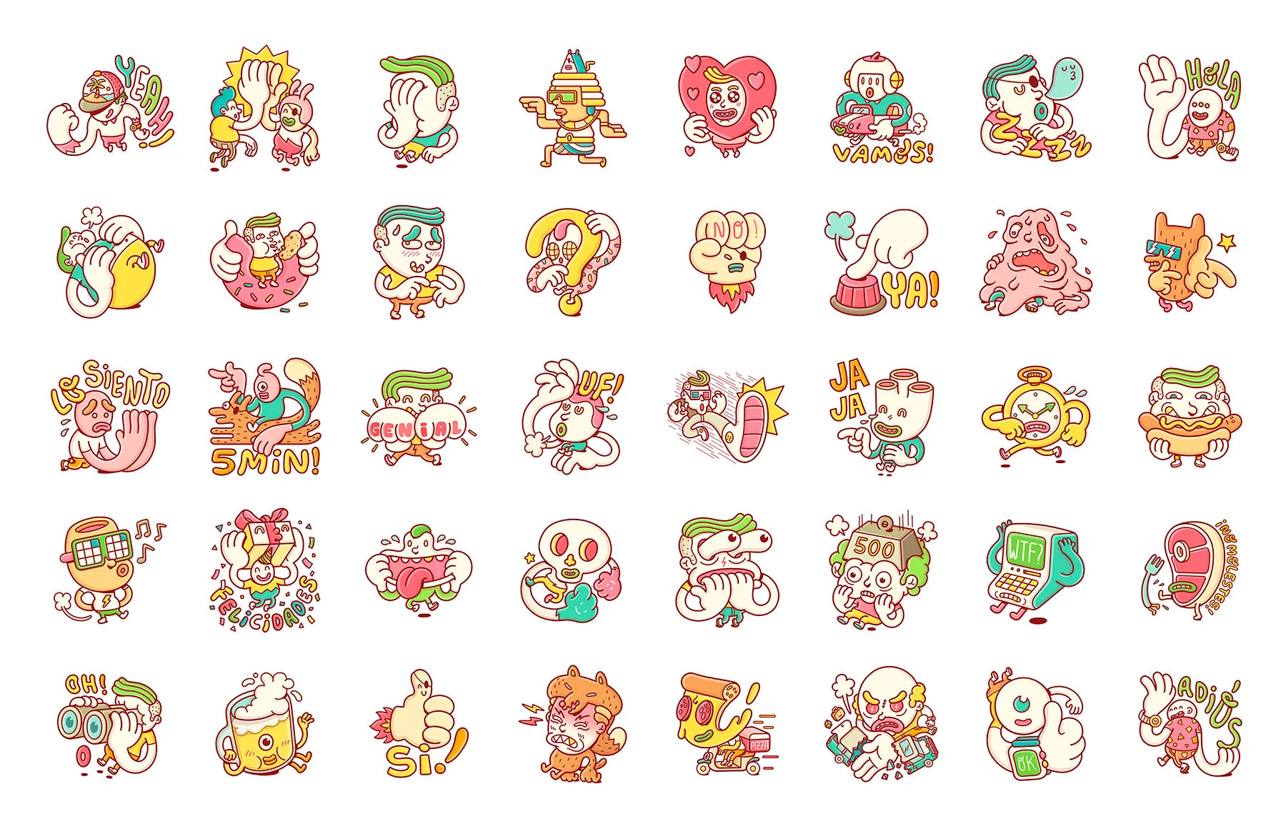 Playful LINE stickers featuring Brosmind characters in a wide variety of everyday poses and chat reactions.