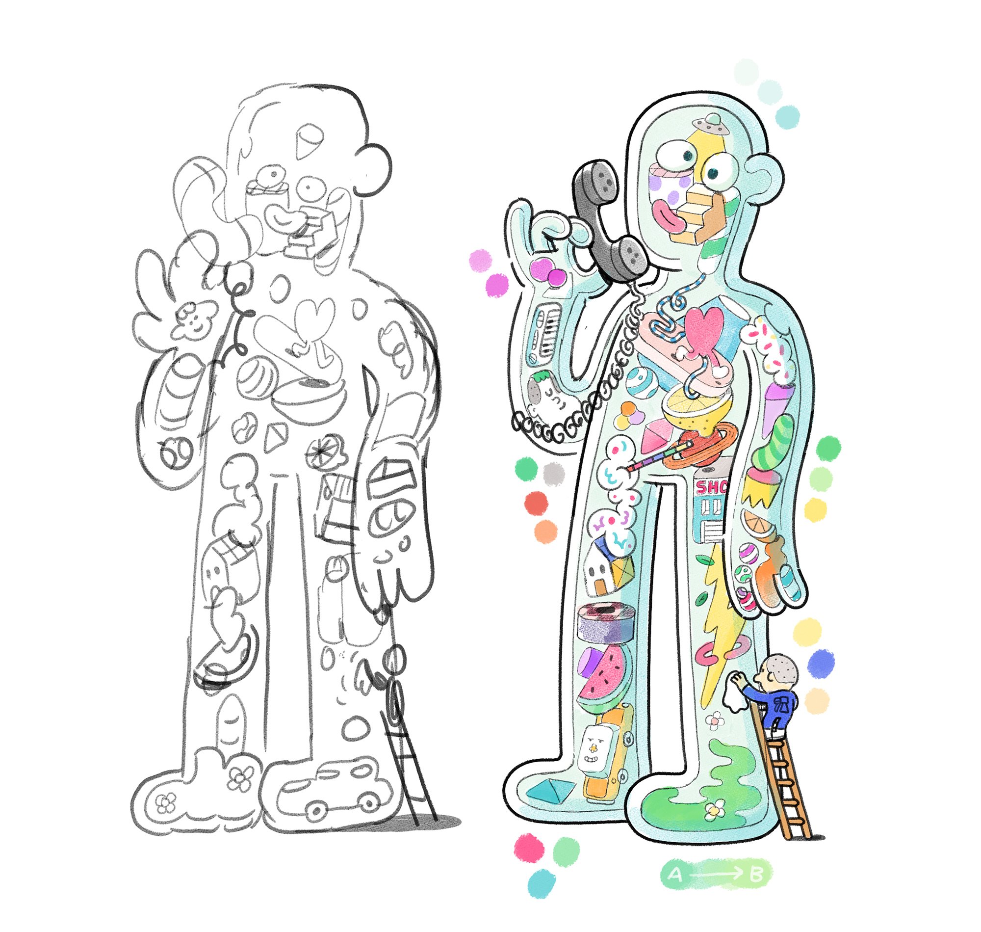 Digital color test and palette exploration for Brosmind's character designs for Bear Meets Eagle On Fire and Telstra.
