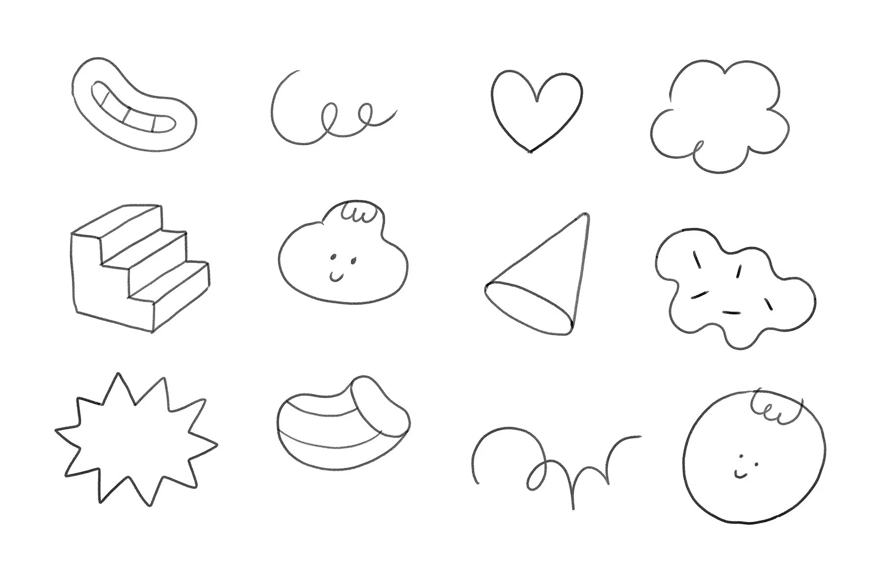 Sketch grid of Christmas and comic book symbol designs created by Brosmind to be built into lights.