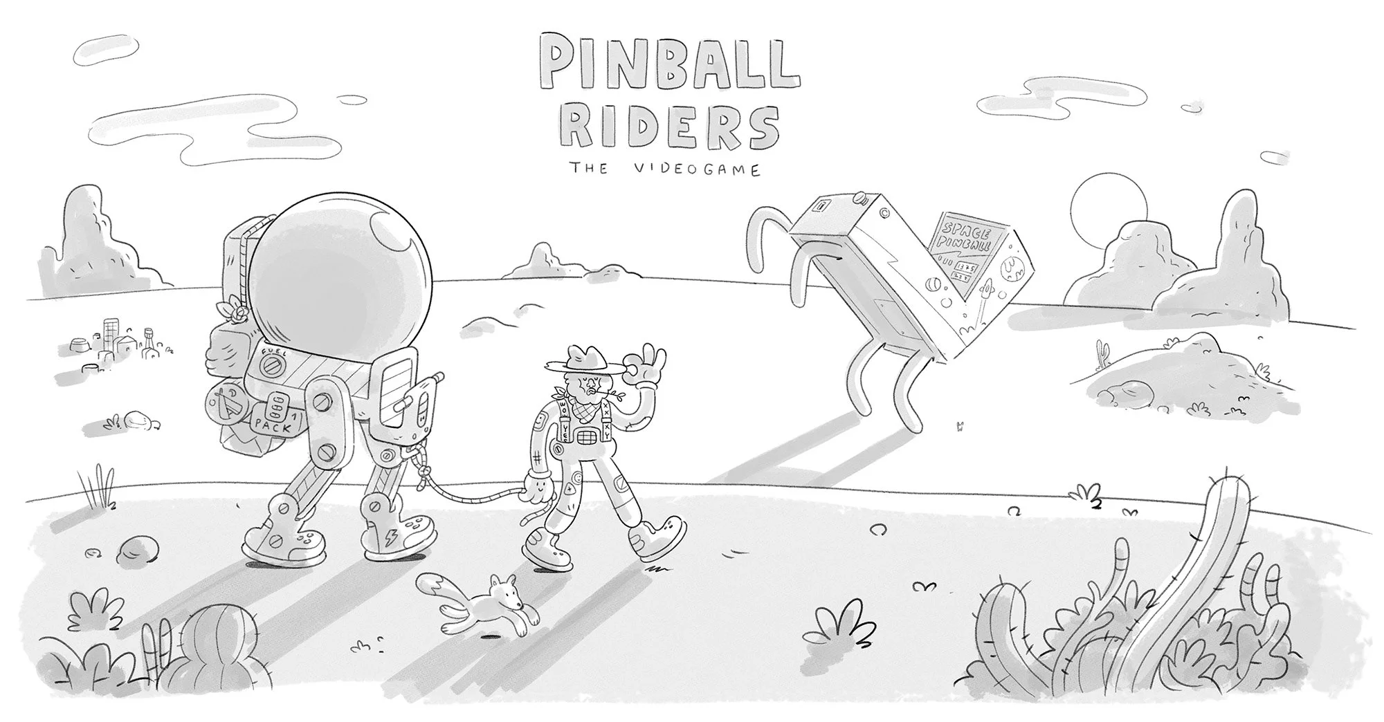Creative worldbuilding sketches and early conceptual ideas by Brosmind for the Pinball Riders video game lore.