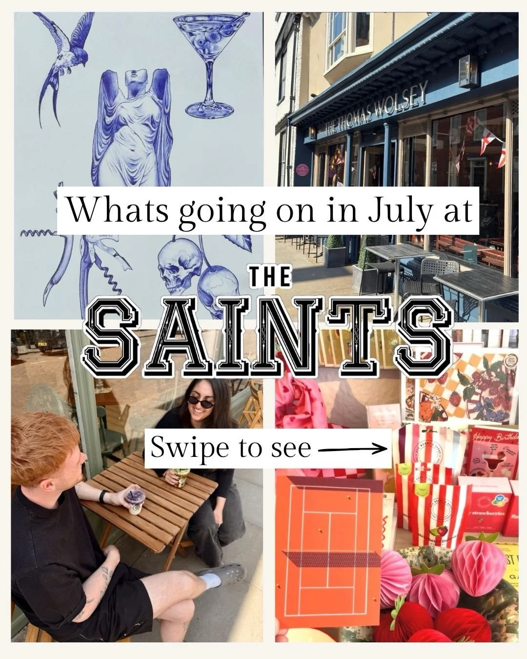 Swipe to see everything happening around The Saints Ipswich! 

From exciting new drinks and seasonal menus to flash tattoo events, herbal medicine workshops, and so much more, there&rsquo;s always something to discover. Support your local independent