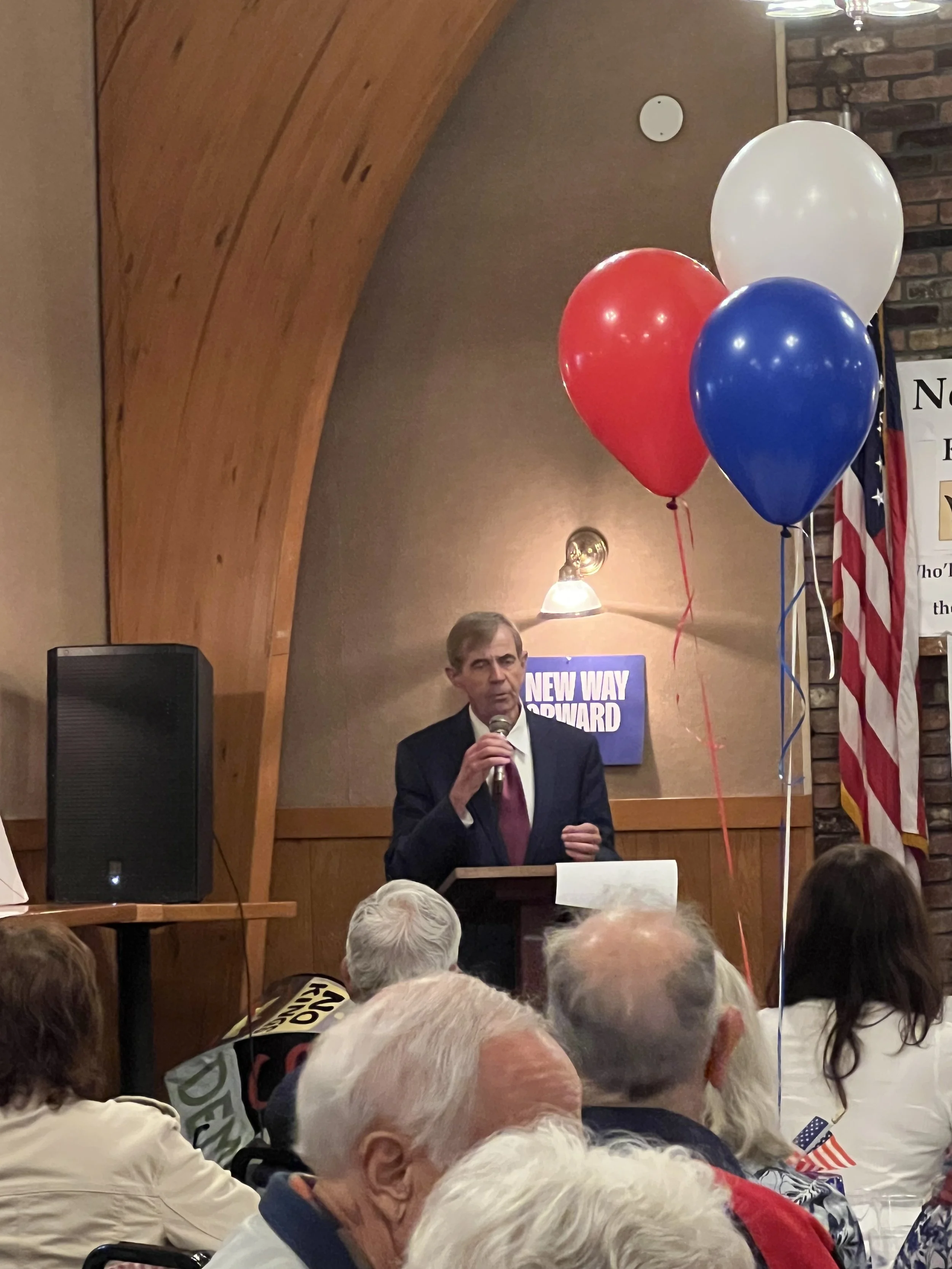 Massachusetts Secretary of State William Galvin addresses the crowd at the 2025 MDTC picnic.