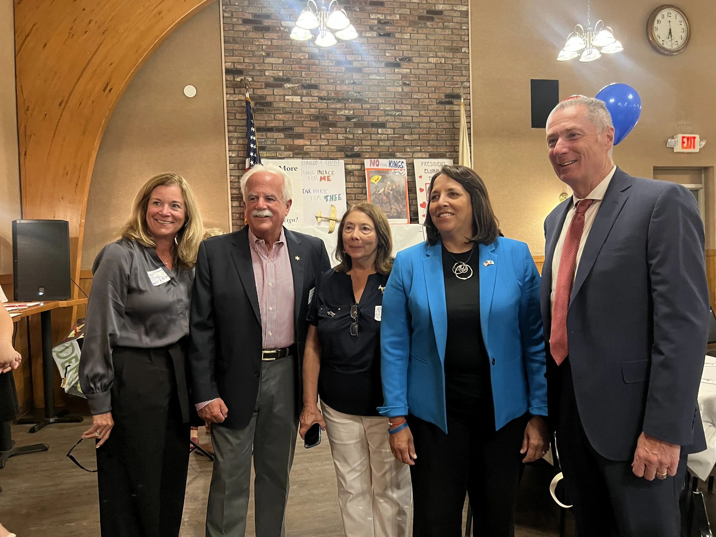From right to left - Essex County District Attorney Paul Tucker, Massachusetts Lieutenant Governor Kim Driscoll, Past MDTC Chair Renee Keaney, Essex County Sheriff Kevin Coppinger, and Essex County Register of Probate Pamela Casey-O'Brien pose for a 