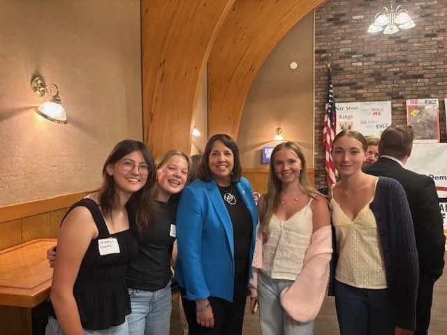 Massachusetts Lieutenant Governor Kim Driscoll poses with the Marblehead High School Dems. 