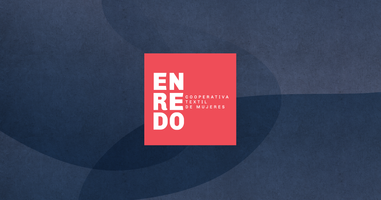 Logo for ENSREDO, a women's textile cooperative, on a dark textured background.