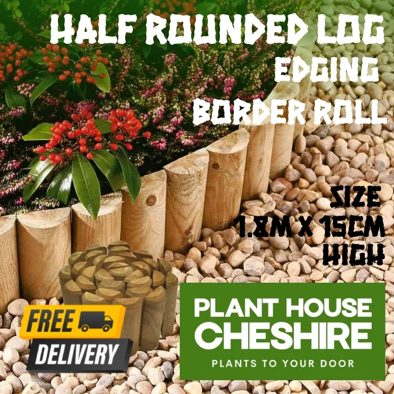 Half rounded Log Border Roll Garden Fencing Lawn Edging