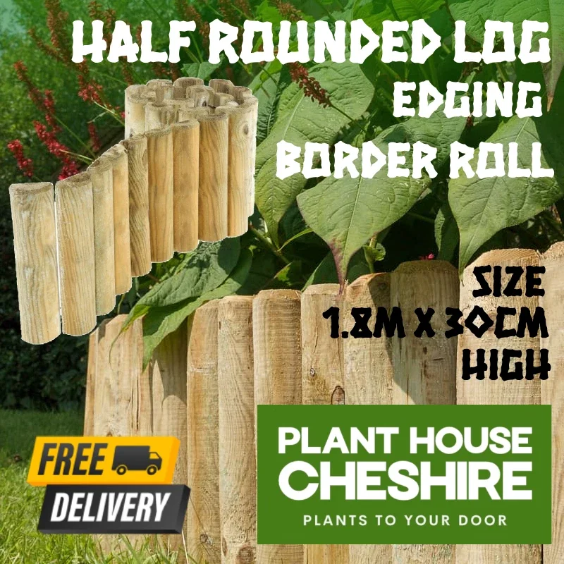 Half rounded Log Border Roll Garden Fencing Lawn Edging