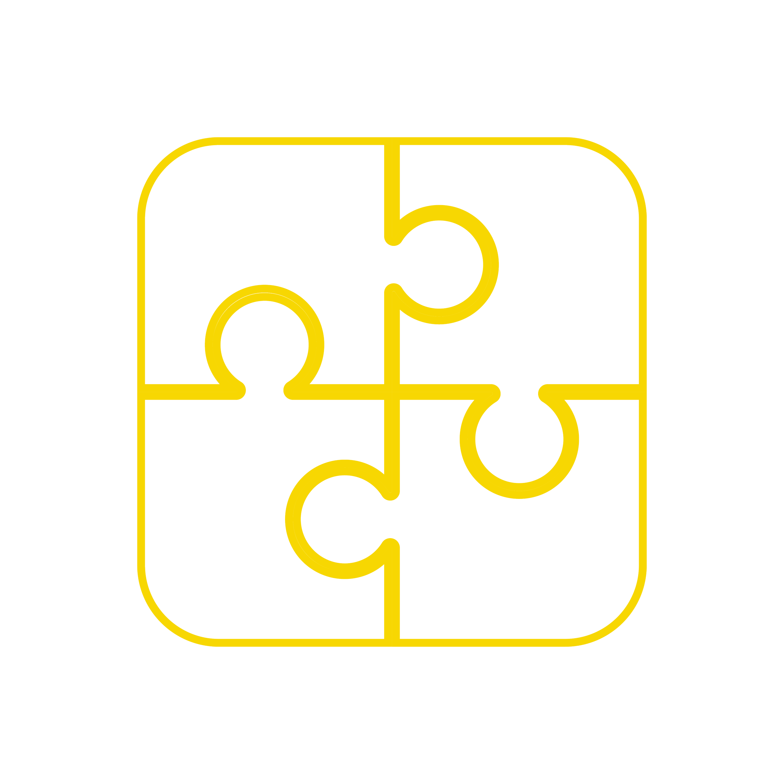 Yellow puzzle piece outline icon on black background