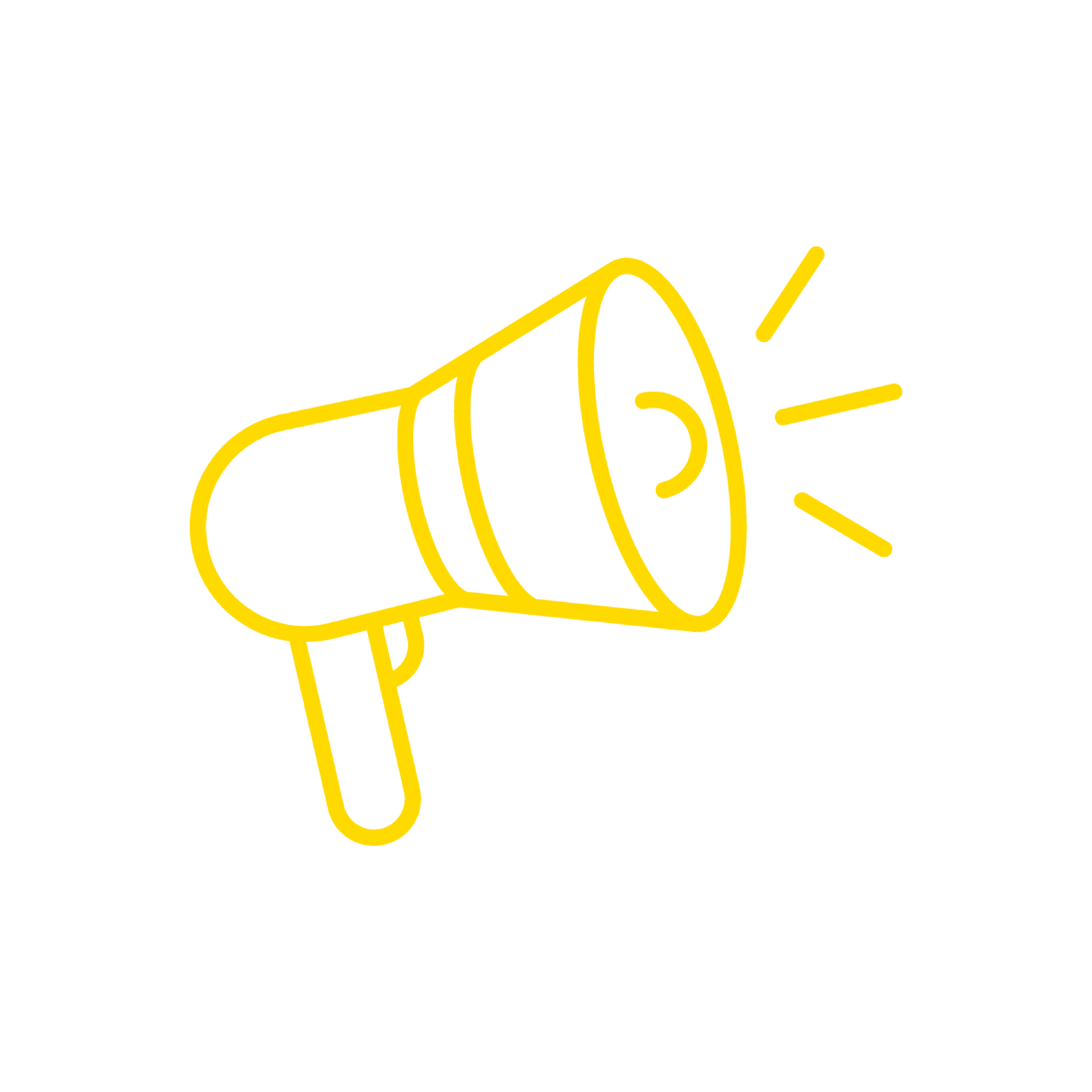 Yellow megaphone icon on black background