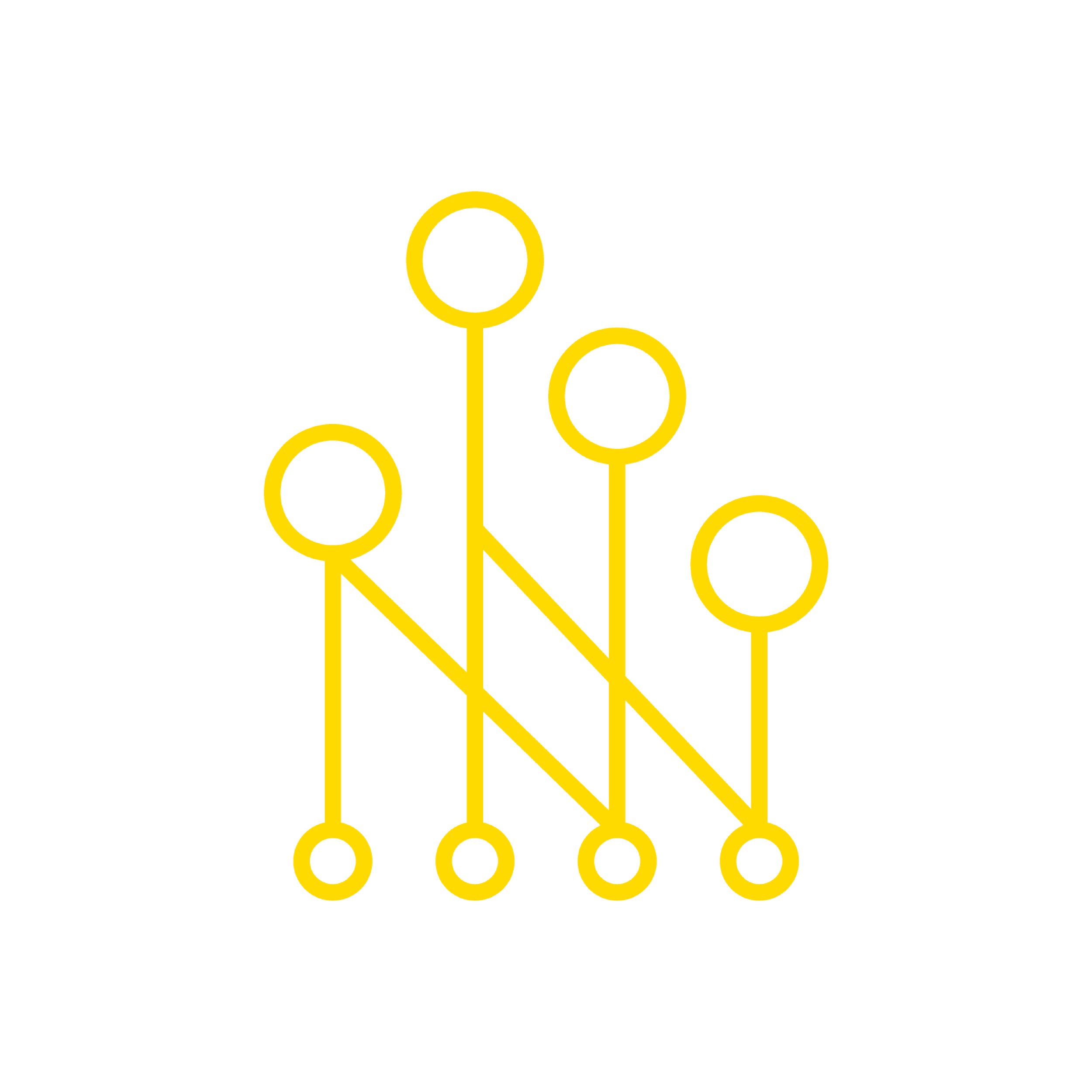 Yellow circuit-like design with connected circles on a black background.