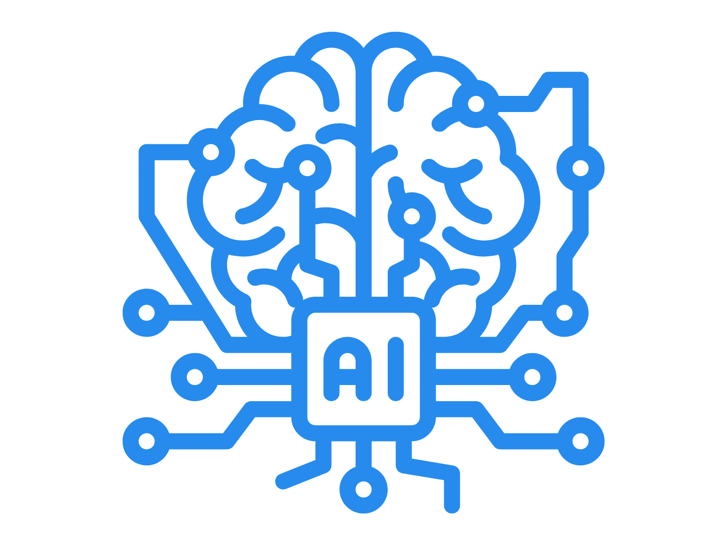 Blue brain icon eith the words "AI" written in the center