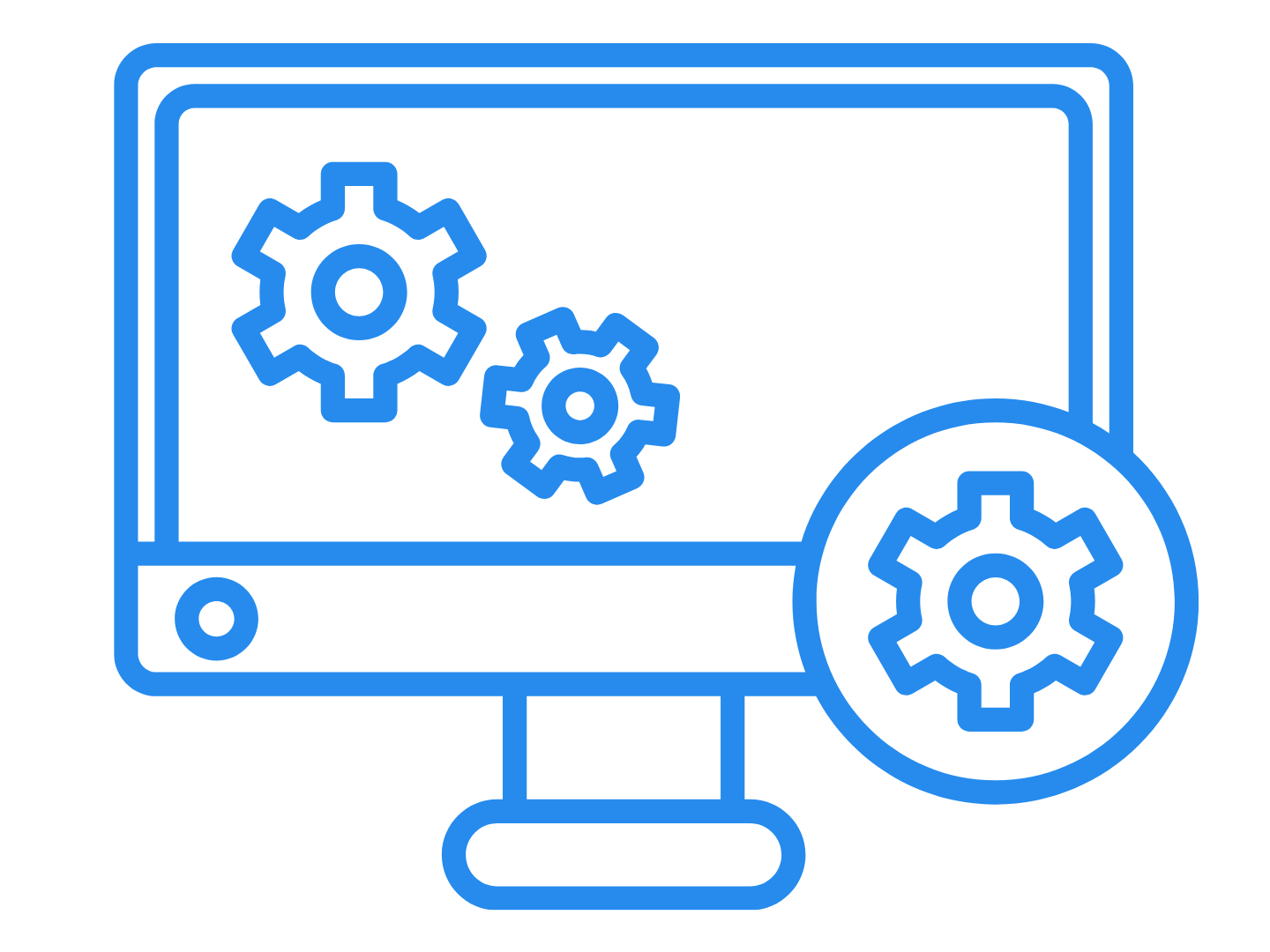 Blue computer icon with three gears