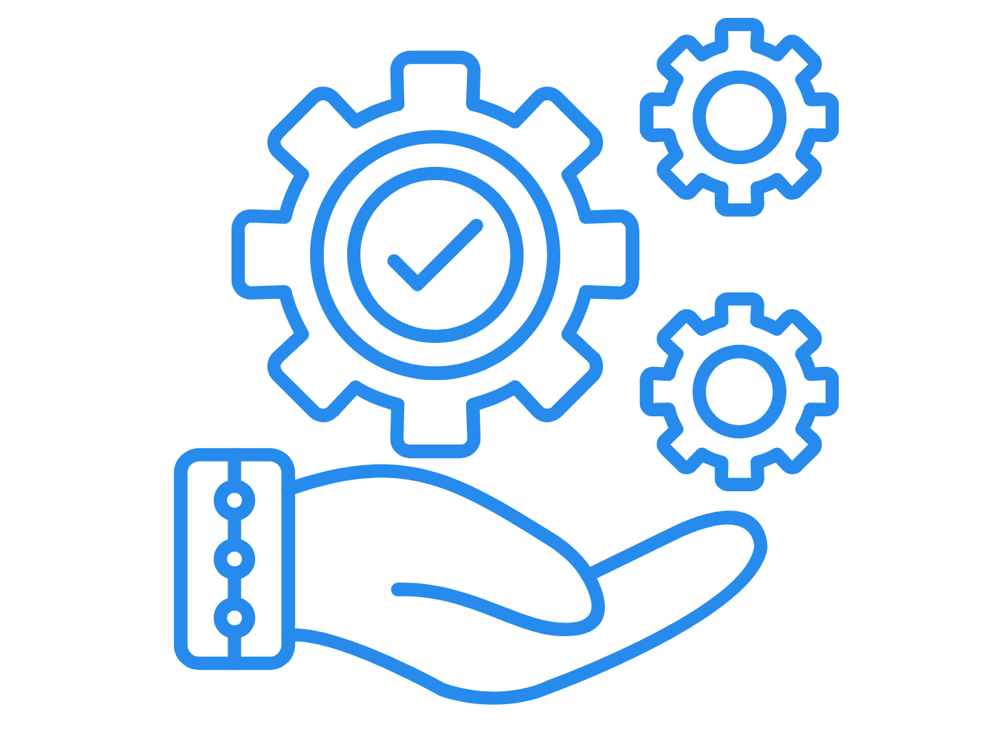 Blue hand Icon holding 3 gear icons