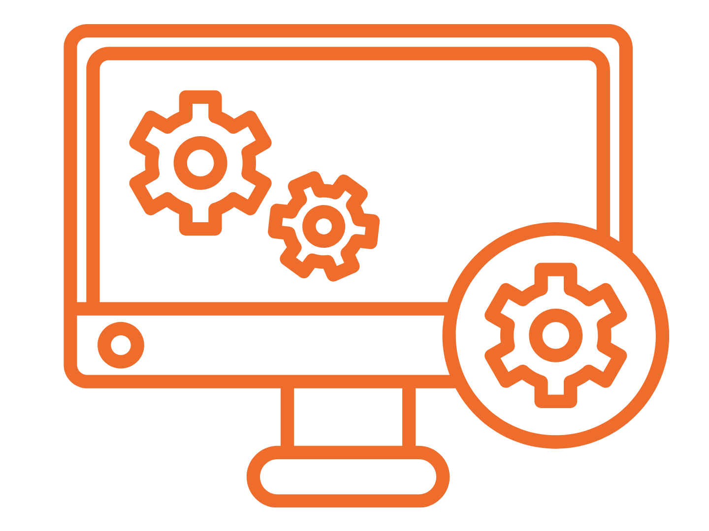 Bald man with a beard working at a desk in an office, using a computer.