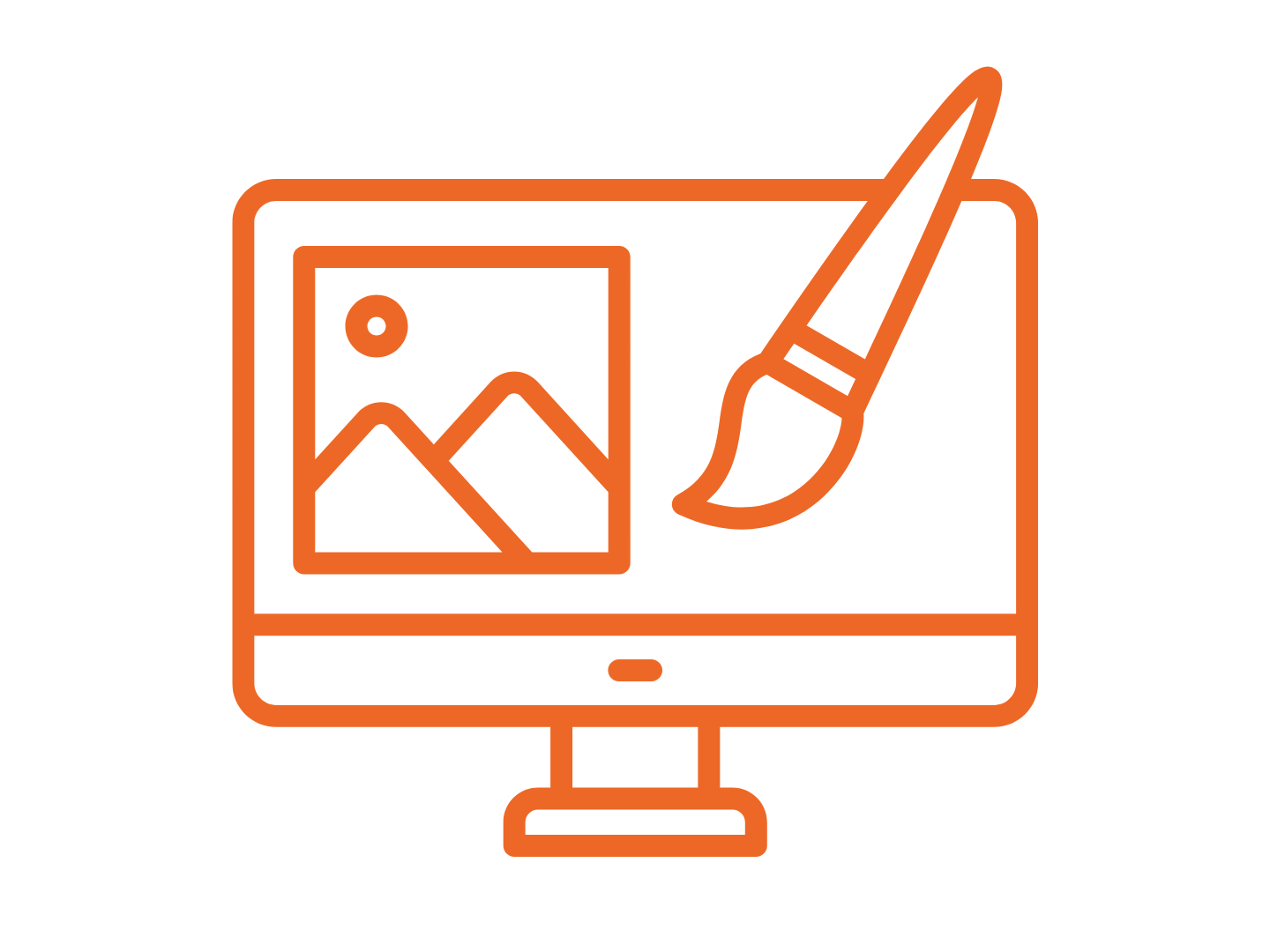 Computer monitor displaying a painting and a paintbrush icon.