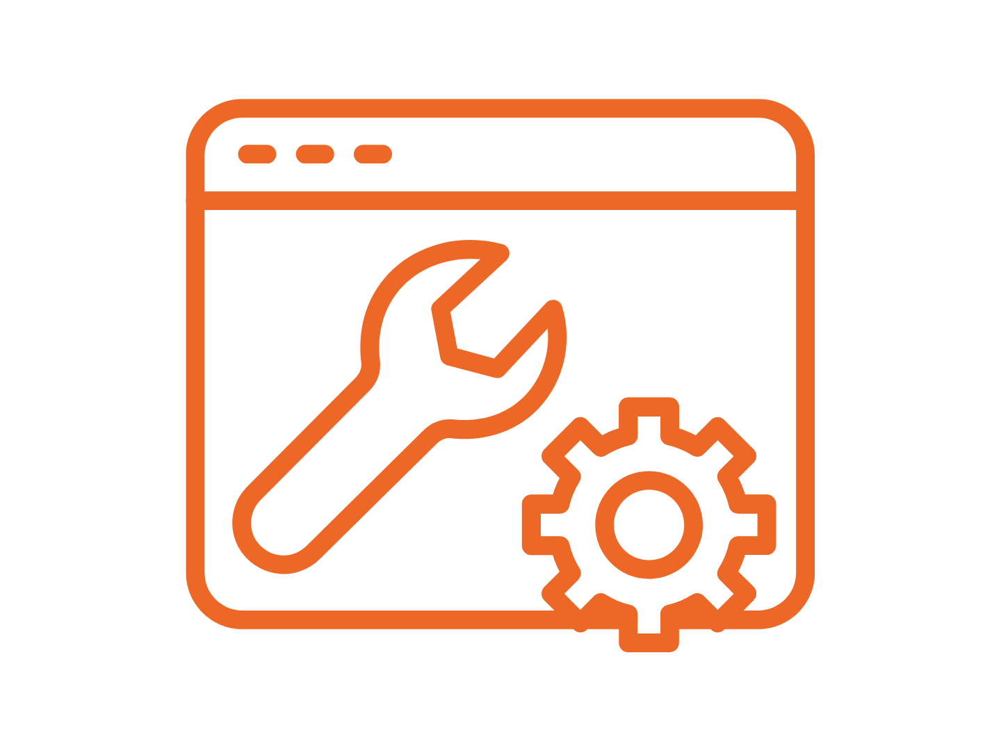 Computer moniter with a wrench and gear icon