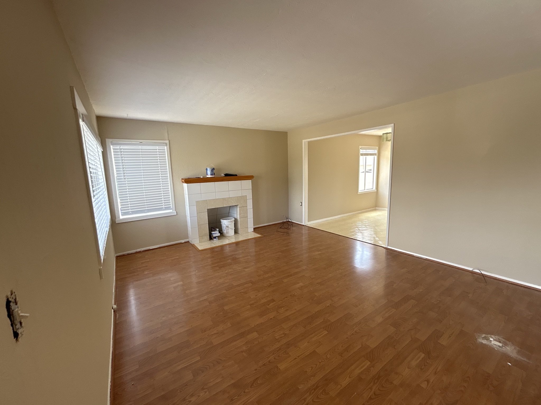 Empty living room with fireplace. Getting ready for staging to sell. Bay Area California