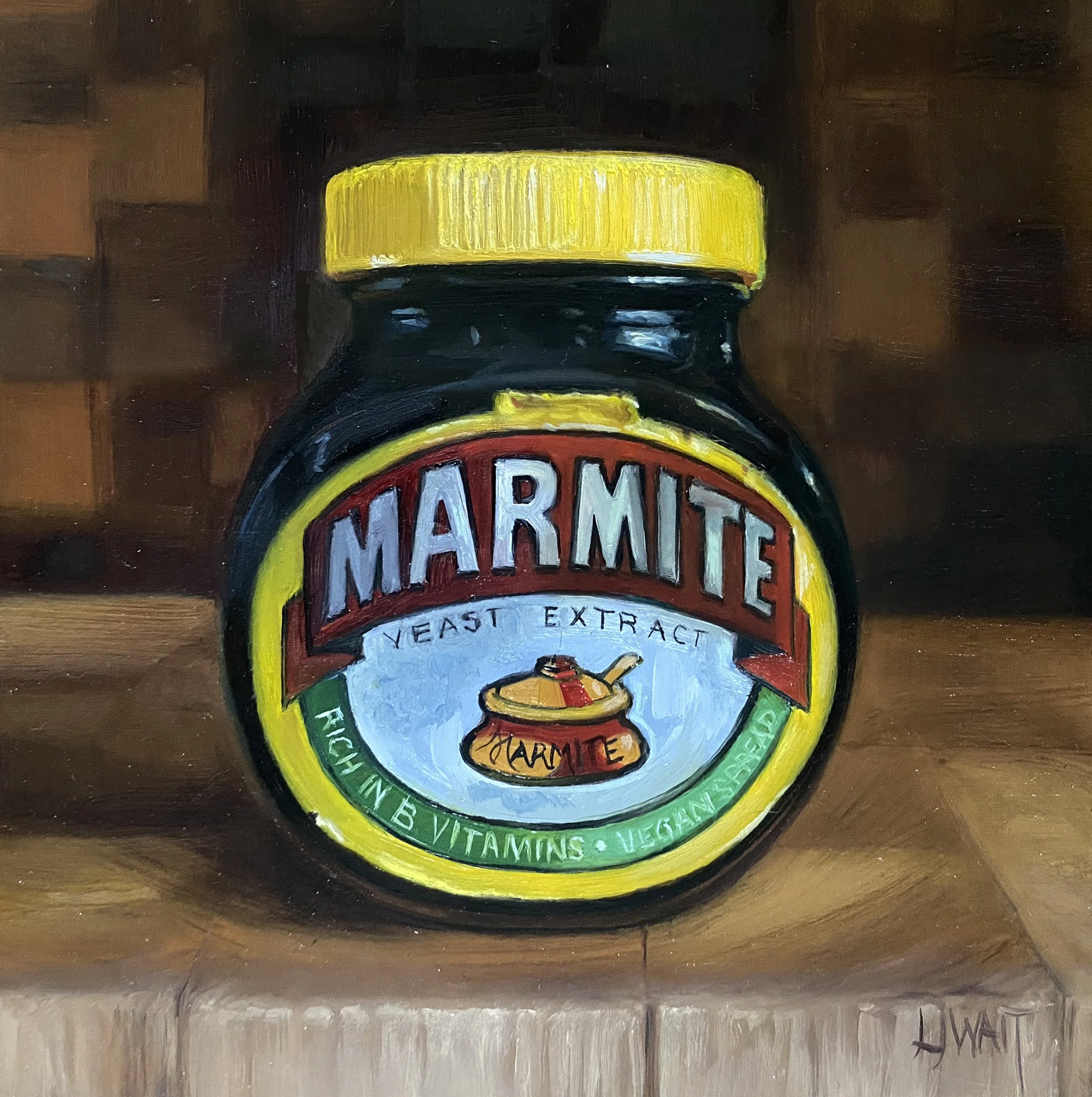 Marmite 'Love or Hate it" -  Oil on panel 15x15cm Framed      £250 