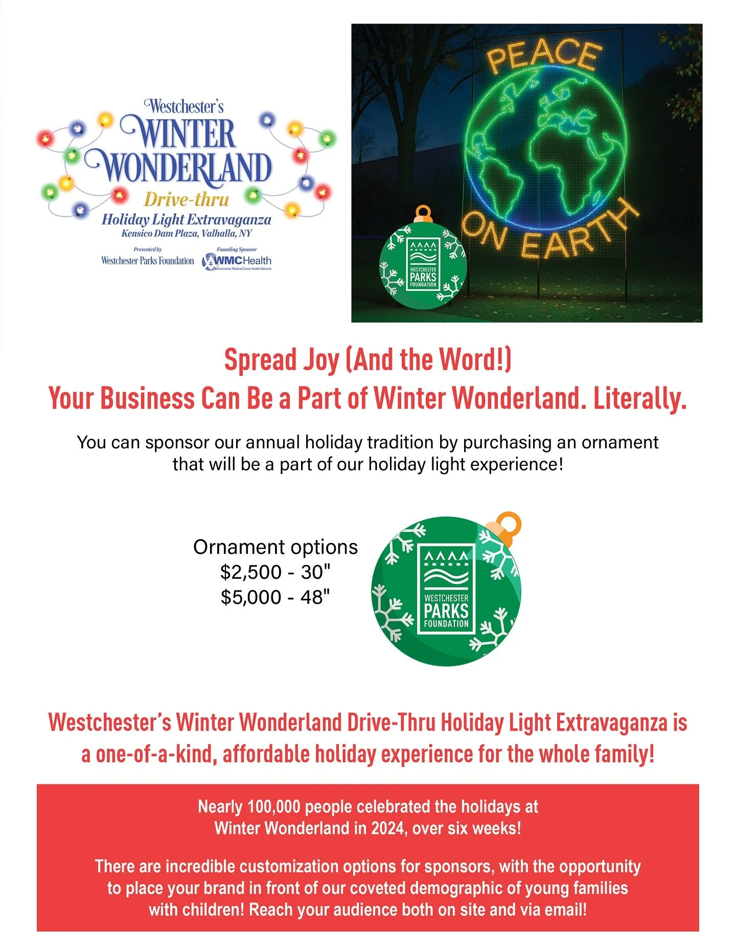 New this year! Be Part of the @westchesterswinterwonderland! 🌟 This year, sponsor an ornament to light up the season and highlight your business. Join this enchanting drive-thru experience and spread joy to thousands of families. 🎄✨ Email jon@thewp