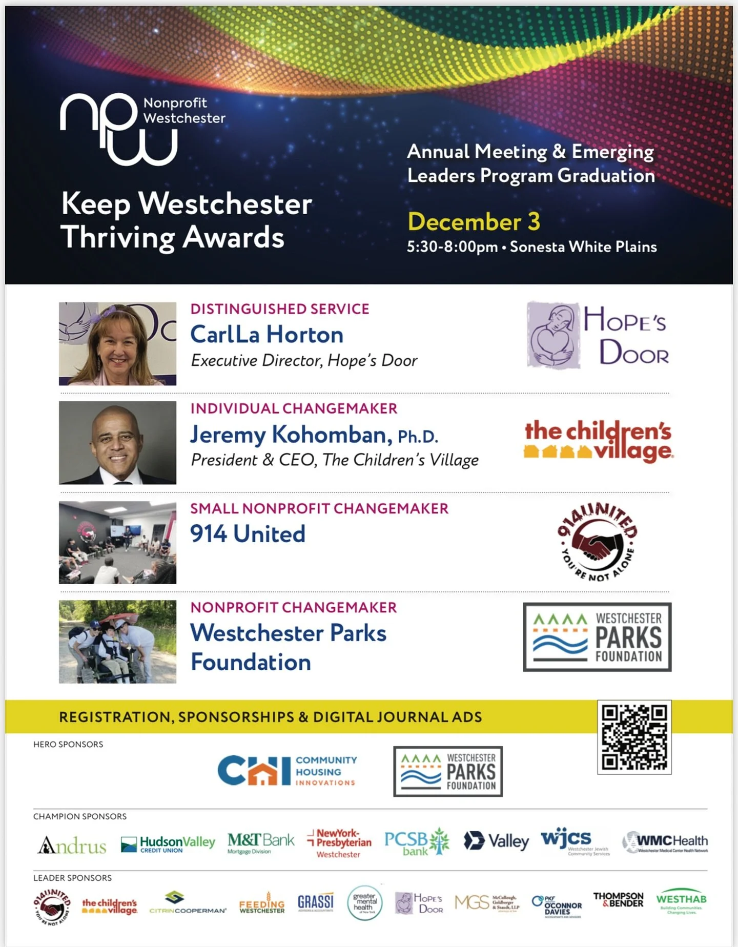 The Westchester Parks Foundation is honored to be recognized by @nonprofitwestchester with its #nonprofit Changemaker Award at its upcoming Keep Westchester Thriving Awards at @sonestawhiteplainsdowntown on Dec. 3.  Congratulations to all of the hono